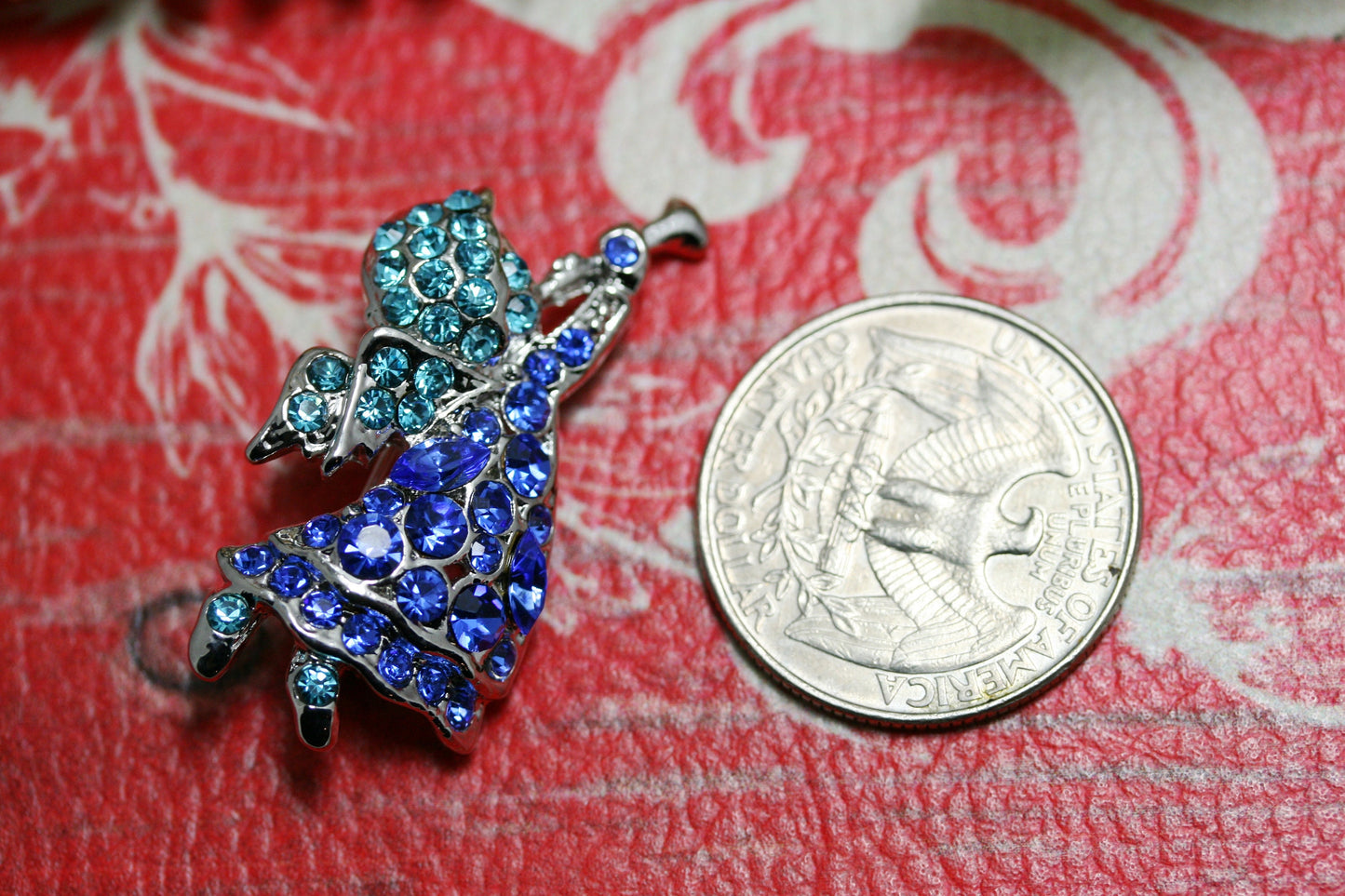 Rhinestone Angel With Horn Crystal Pin Brooch, Crystal Angel Pin