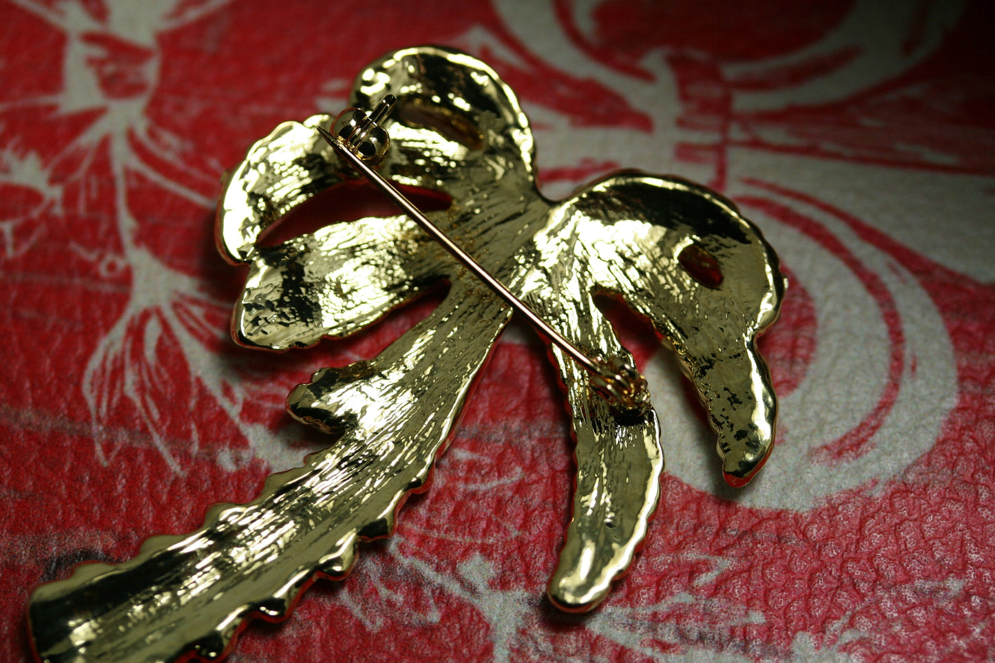Vintage gold tone metal rhinestone palm tree brooch, Crystal palm tree pin