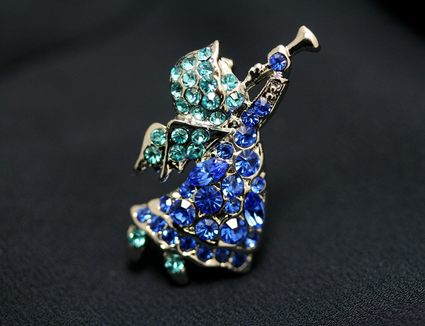 Rhinestone Angel With Horn Crystal Pin Brooch, Crystal Angel Pin
