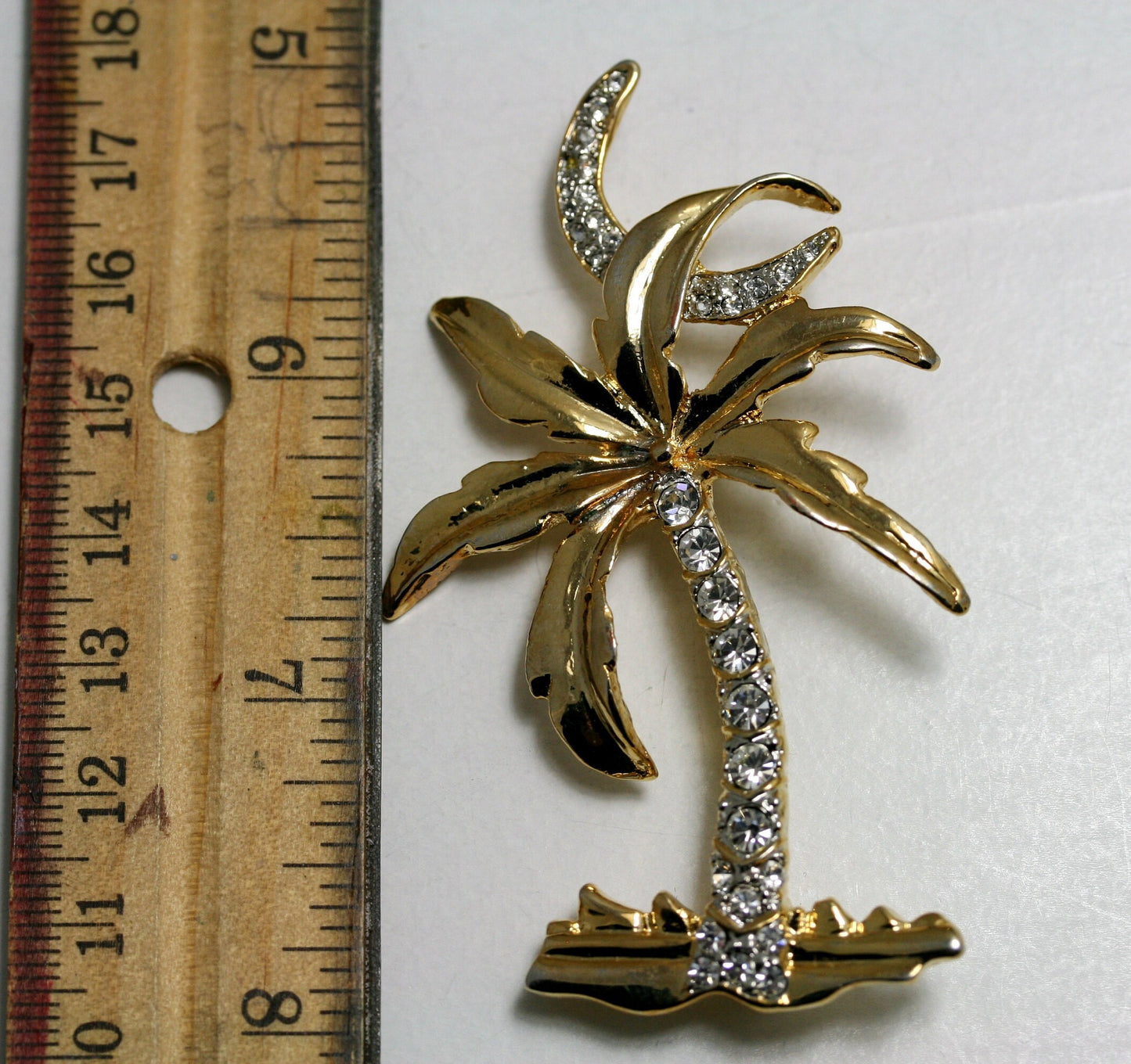 Vintage Rhinestone Palm Tree Pave Brooch Pin