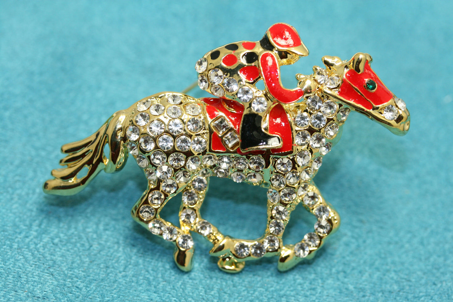 Kentucky Derby Racing Horse Jockey Pin Brooch, Rhinestone Jewelry, Equestrian Horses Kentucky Derby