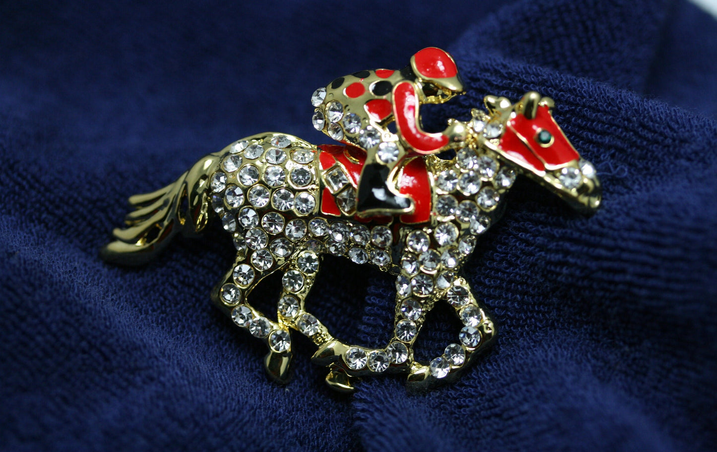 Kentucky Derby Racing Horse Jockey Pin Brooch, Rhinestone Jewelry, Equestrian Horses Kentucky Derby