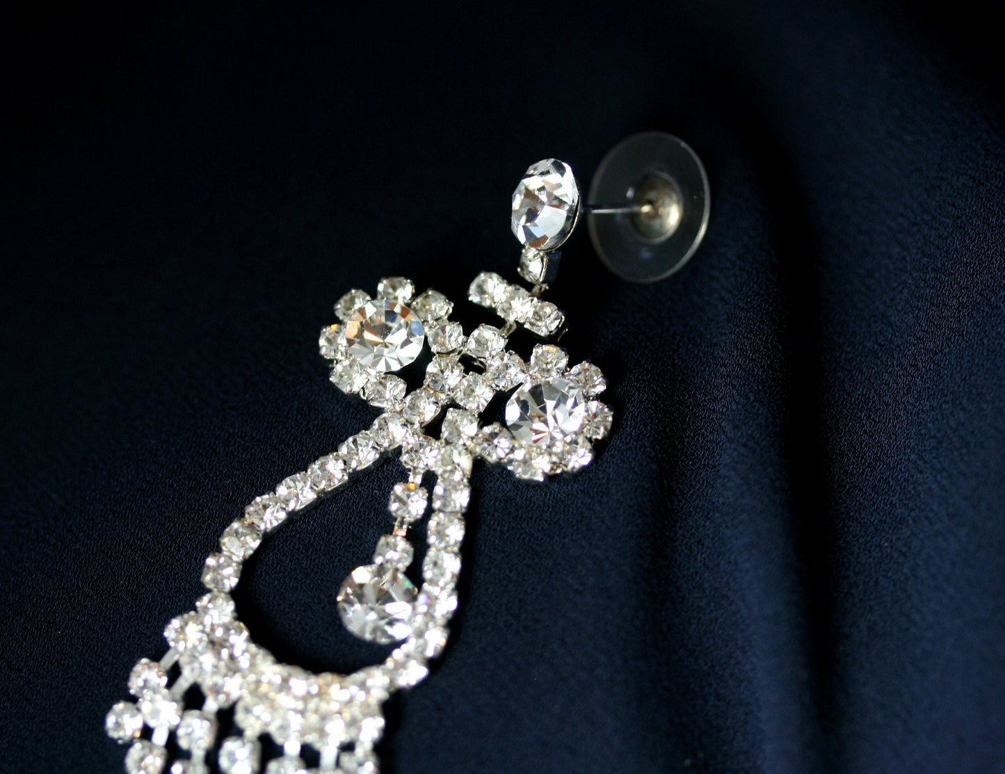 Clear Rhinestones Unique Open Teardrop Post Drop Earrings Décor Drop Earrings Bridal Wedding Beautiful Dazzle Crystal Dangle Fashion Jewelry