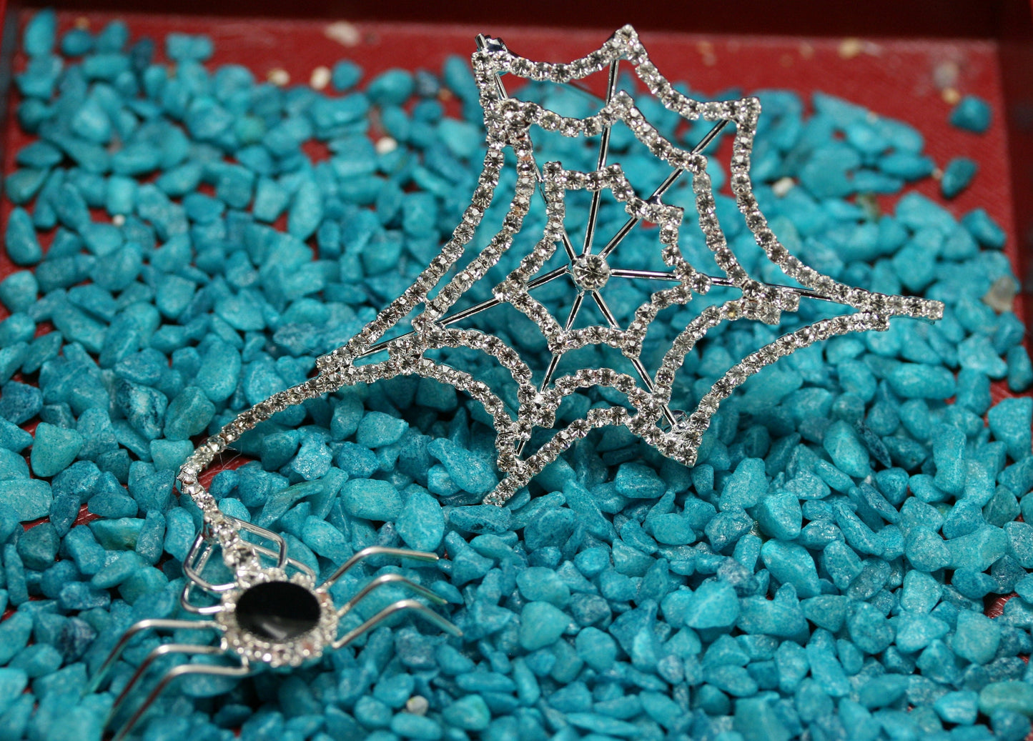 Halloween Vintage SPIDER & WEB Rhinestone Brooch, Large Spider Pin Crystal Halloween Jewelry