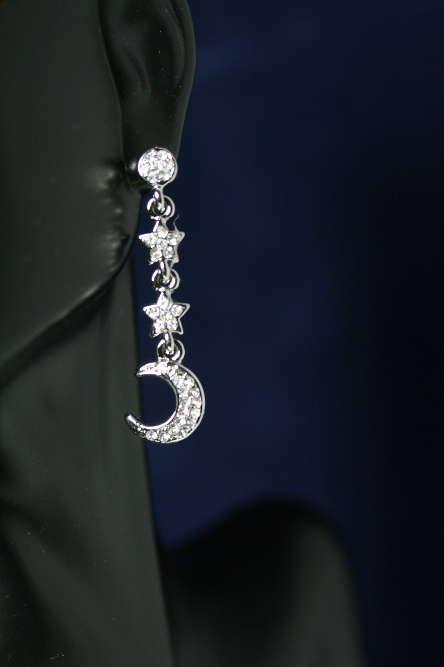 Clear Crystal Rhinestone Moon Earrings Star Dangle Drop Link Stud Earrings