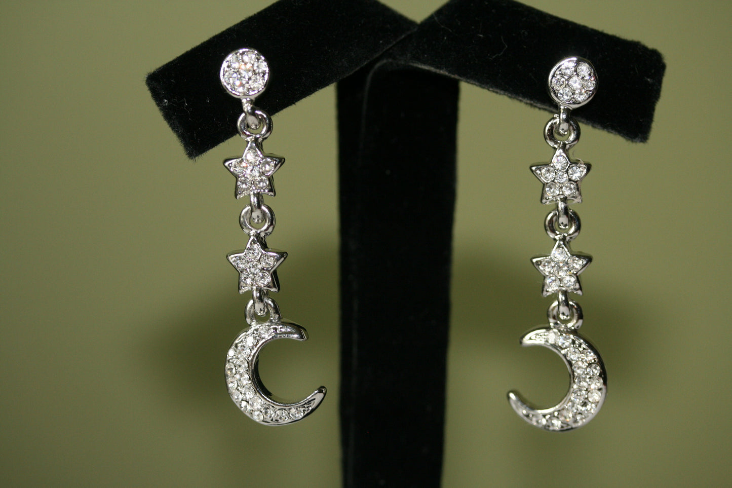 Clear Crystal Rhinestone Moon Earrings Star Dangle Drop Link Stud Earrings