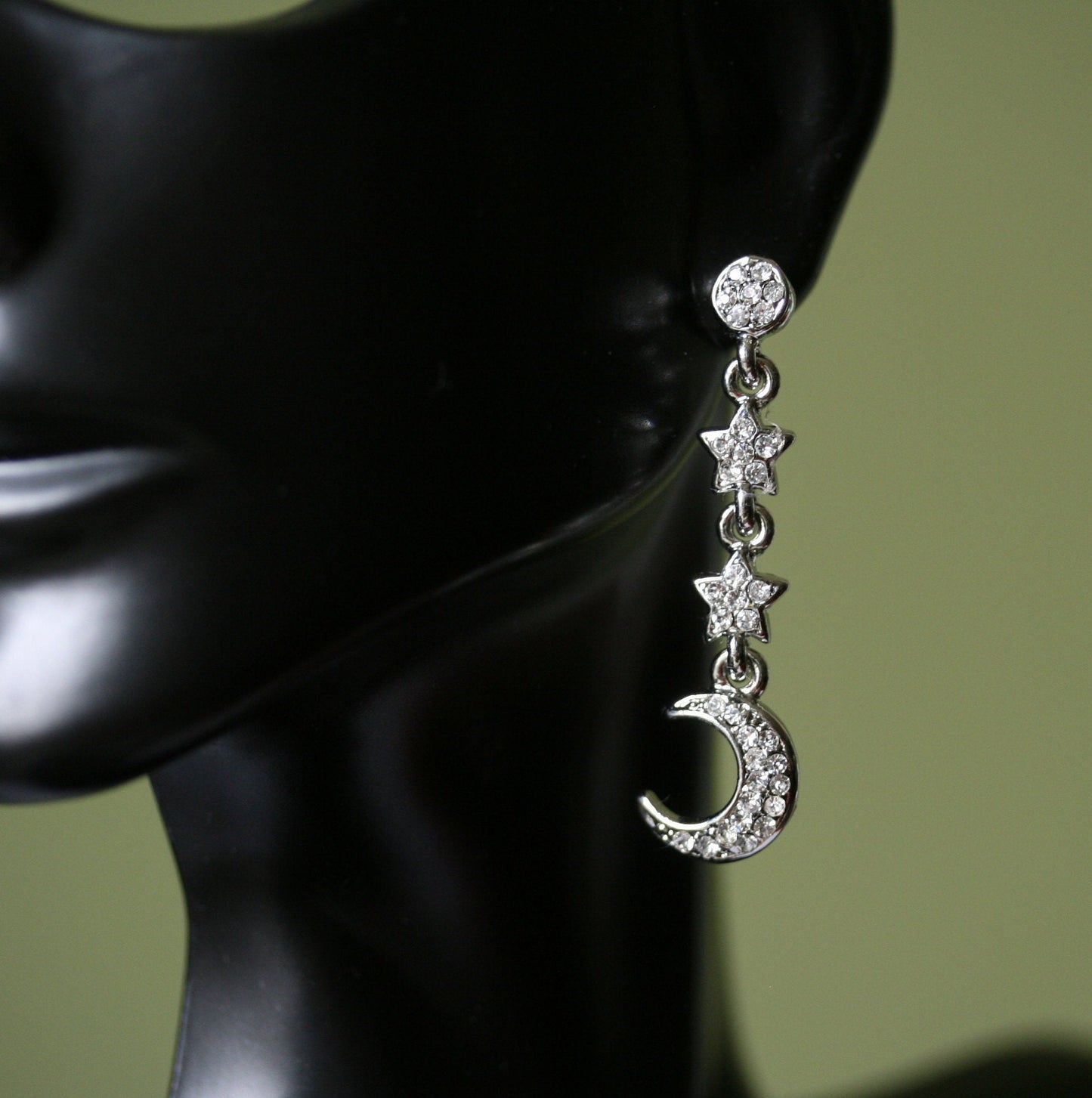 Clear Crystal Rhinestone Moon Earrings Star Dangle Drop Link Stud Earrings