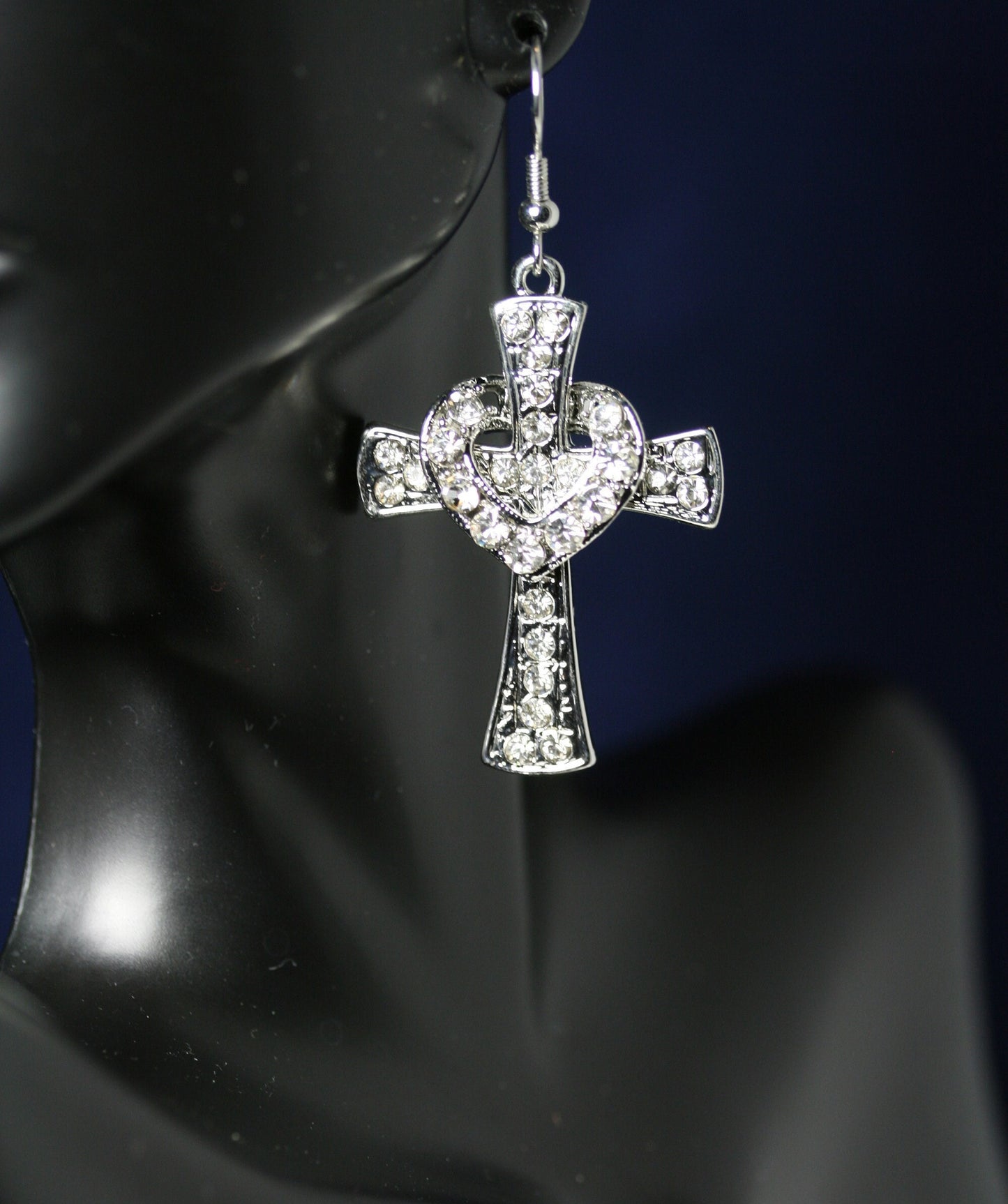Fashion Heart with Crystal Cross Personality Fishhook Earrings Charm Women Girls