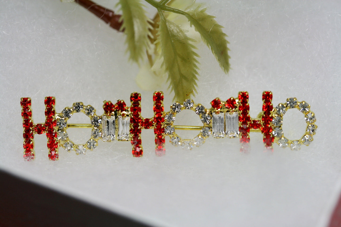 Christmas Brooch Pins Rhinestone Encrusted HO HO HO Brooch