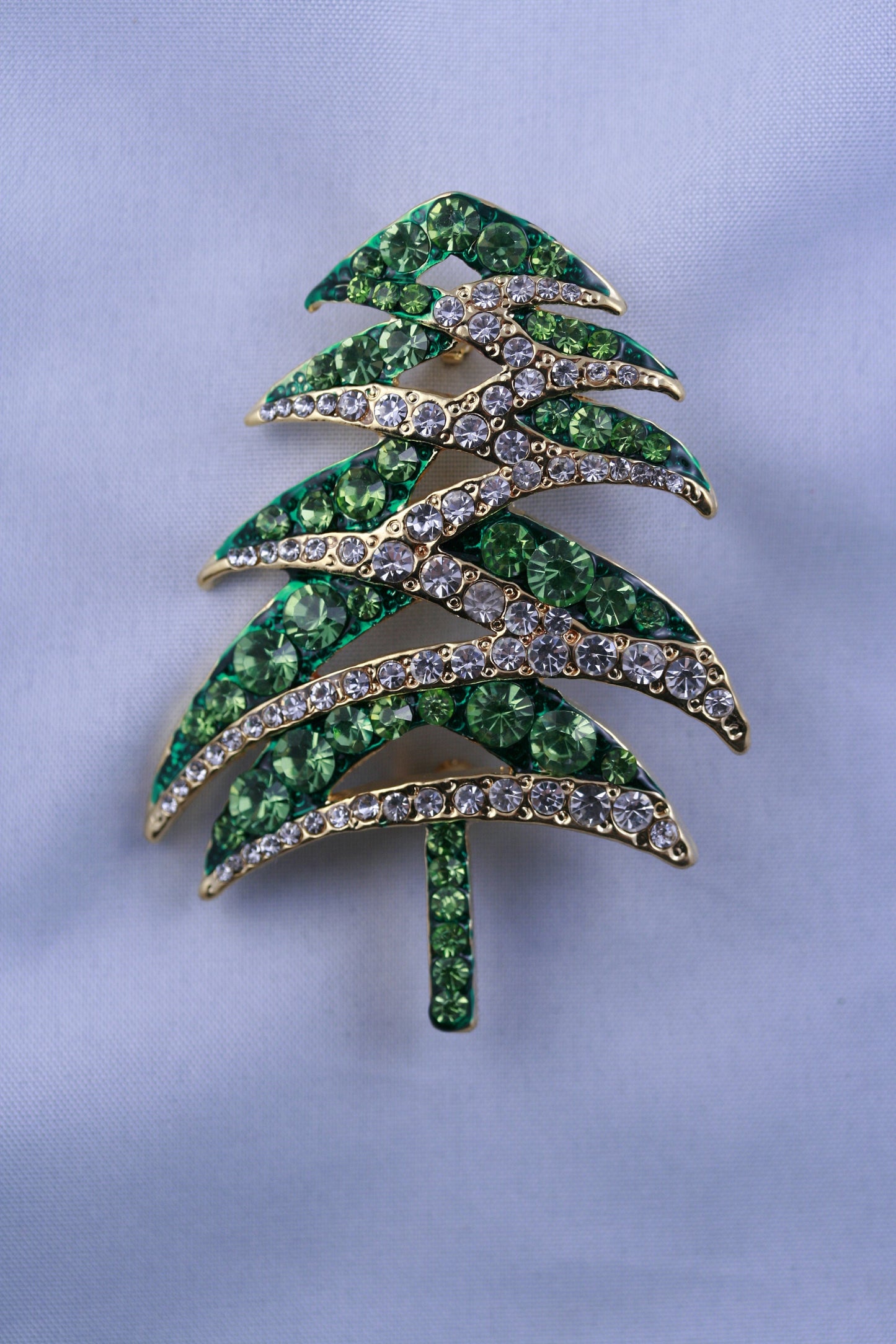 Green Rhinestone Christmas Tree Brooch Pin, Christmas Jewelry Gift