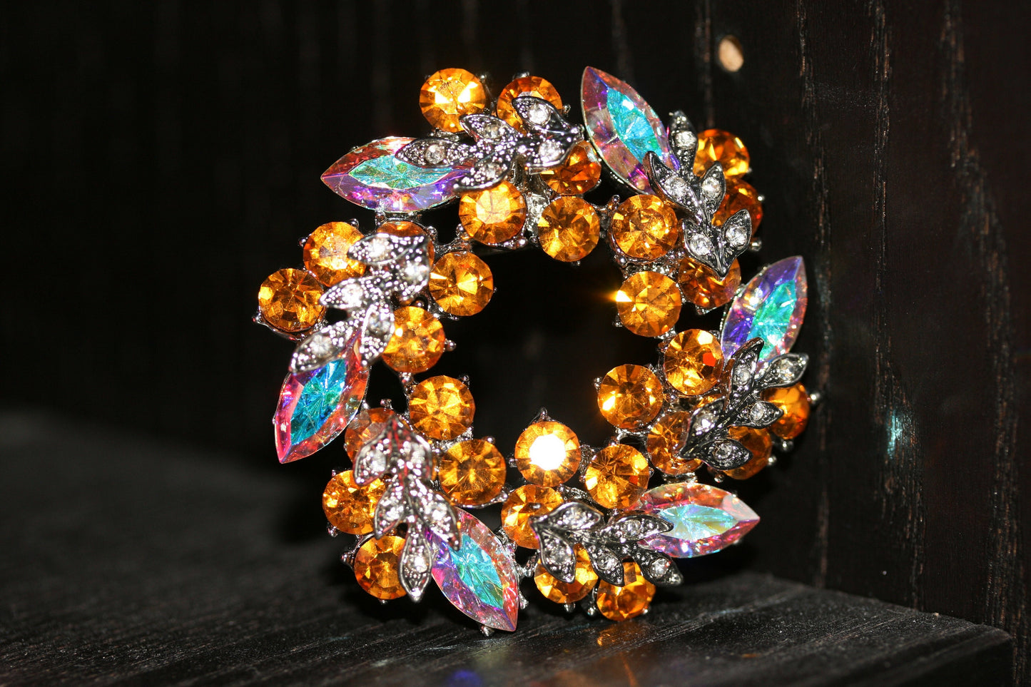 Vintage Luxury Crystal Exquisite Rhinestone Gold Wreath Brooch Pin, Round Double Layer Wreath Brooch With AB Stone, Christmas Jewelry Gift