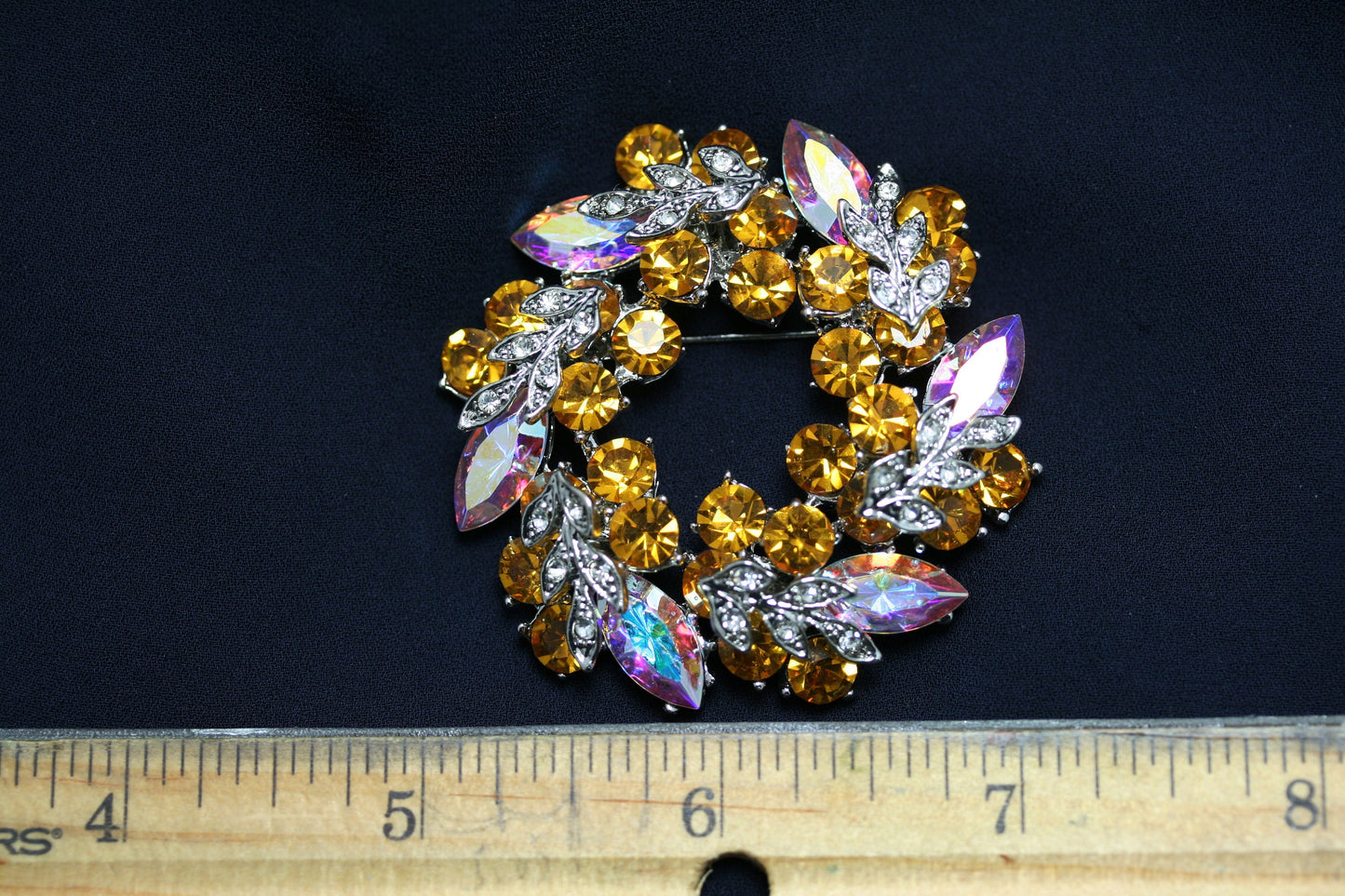 Vintage Luxury Crystal Exquisite Rhinestone Gold Wreath Brooch Pin, Round Double Layer Wreath Brooch With AB Stone, Christmas Jewelry Gift