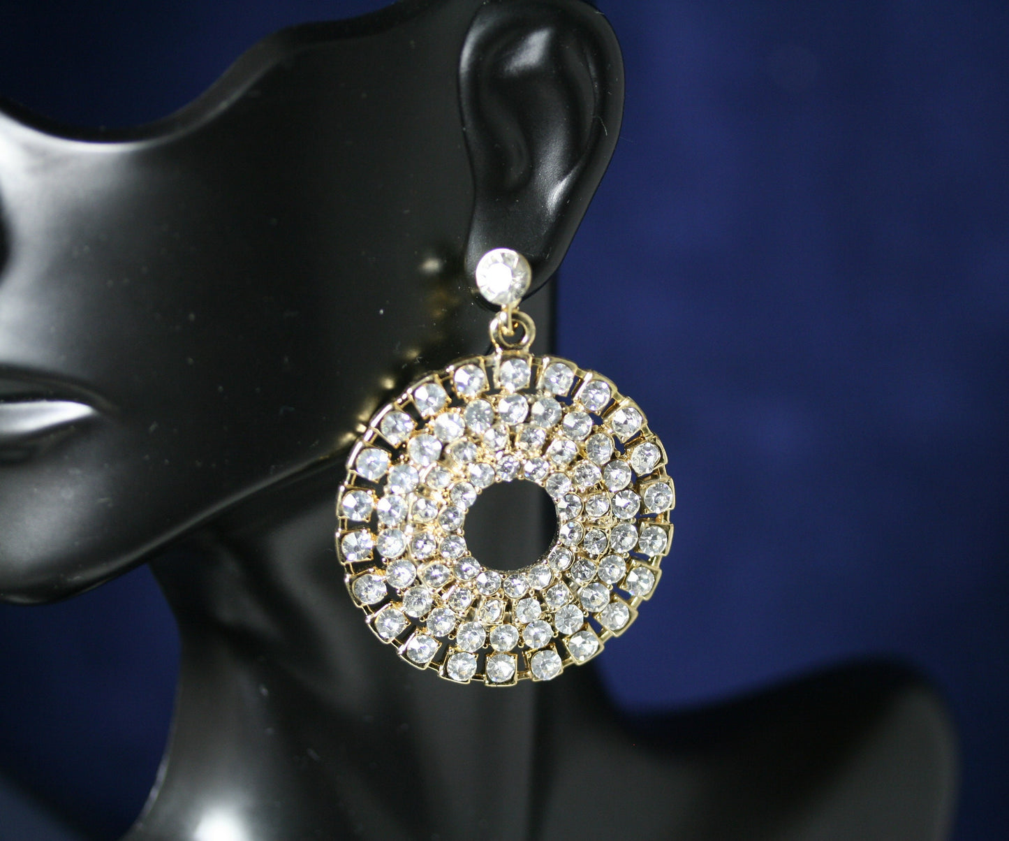 Vintage Massive Rhinestone Hoop Dangling Earrings Gold-tone Pageant Earrings Décor Drop Earrings