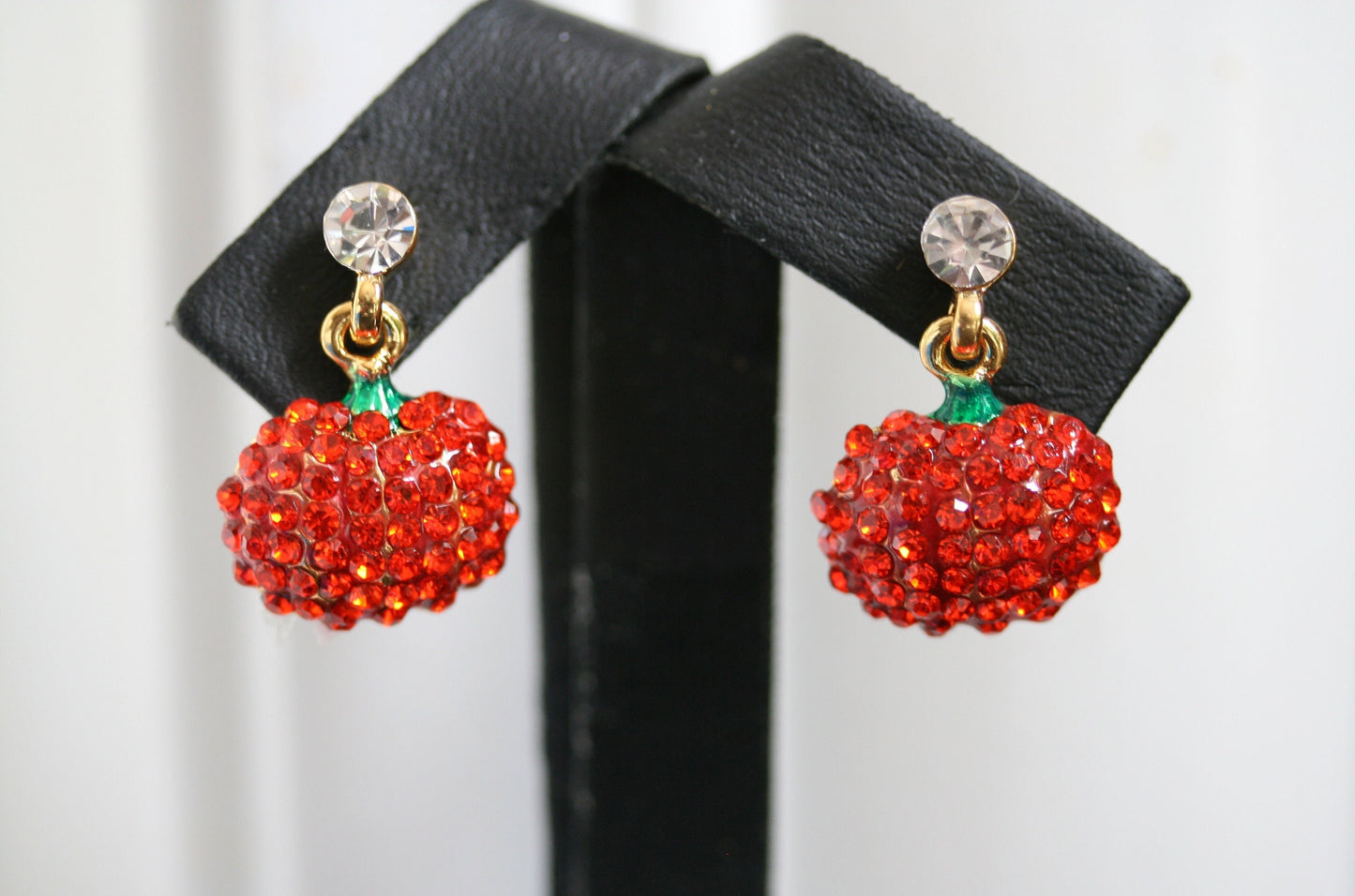 Rhinestone Crystal Halloween Pumpkin Dangle Earring, Solid Orange Pumpkin Earrings, Halloween Earrings Gift For Her
