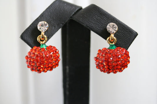 Rhinestone Crystal Halloween Pumpkin Dangle Earring, Solid Orange Pumpkin Earrings, Halloween Earrings Gift For Her