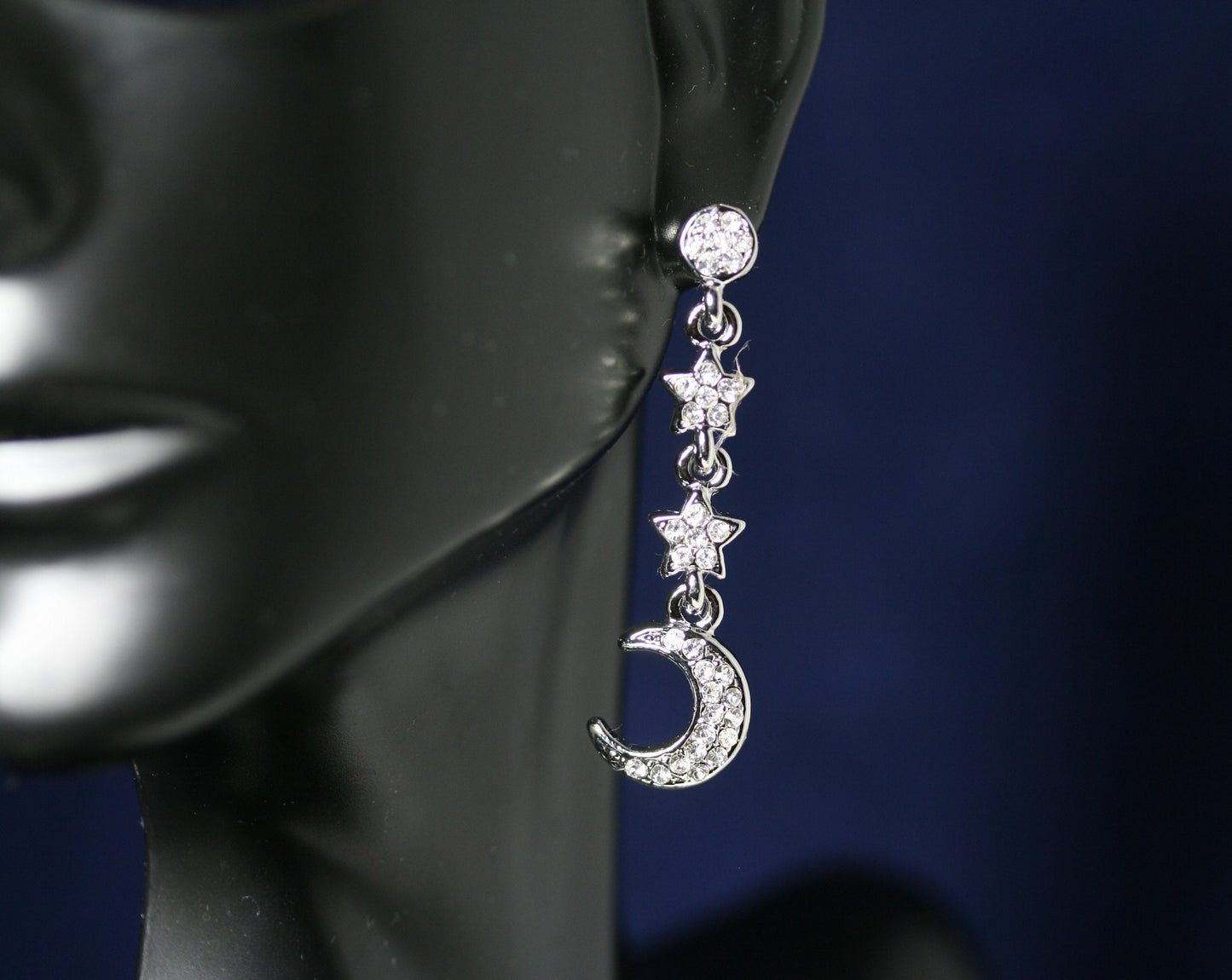 Clear Crystal Rhinestone Moon Earrings Star Dangle Drop Link Stud Earrings