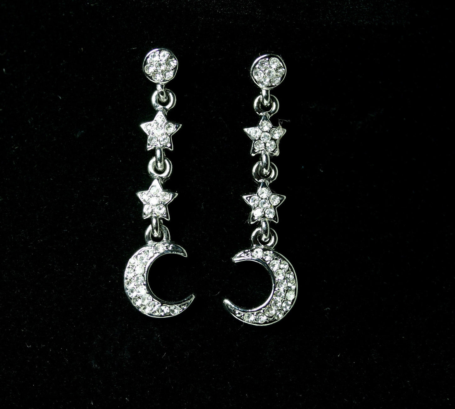 Clear Crystal Rhinestone Moon Earrings Star Dangle Drop Link Stud Earrings