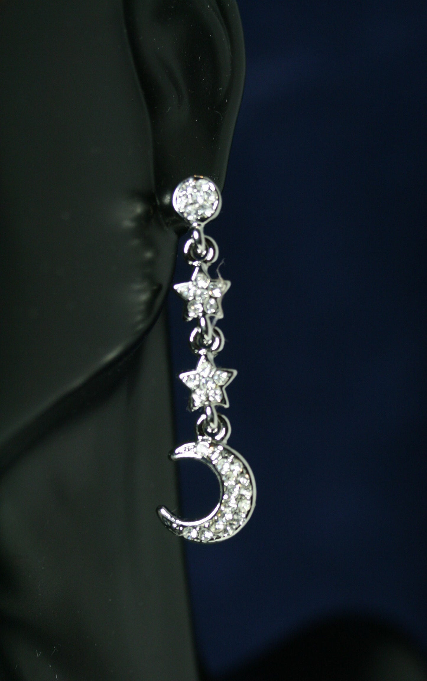 Clear Crystal Rhinestone Moon Earrings Star Dangle Drop Link Stud Earrings
