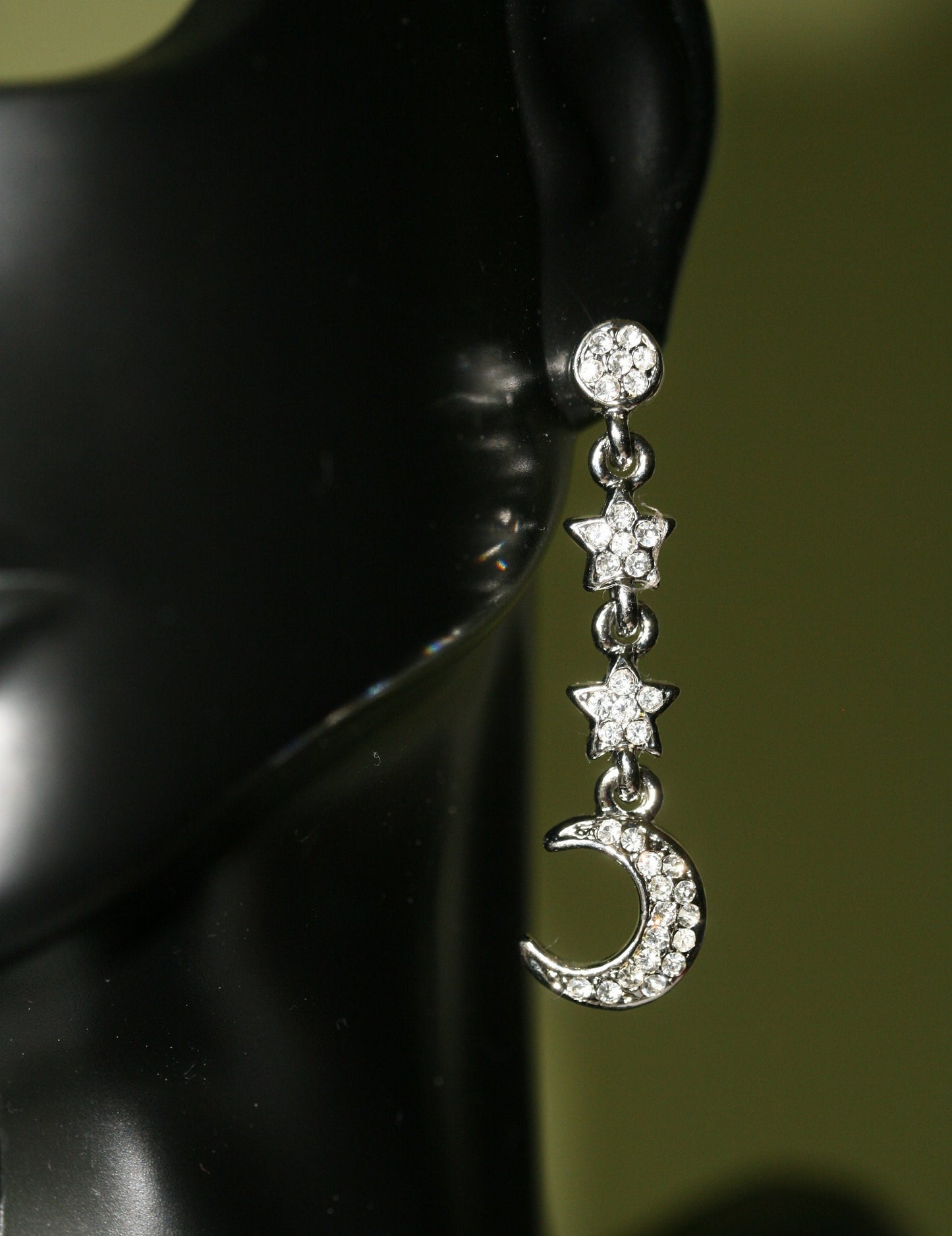 Clear Crystal Rhinestone Moon Earrings Star Dangle Drop Link Stud Earrings