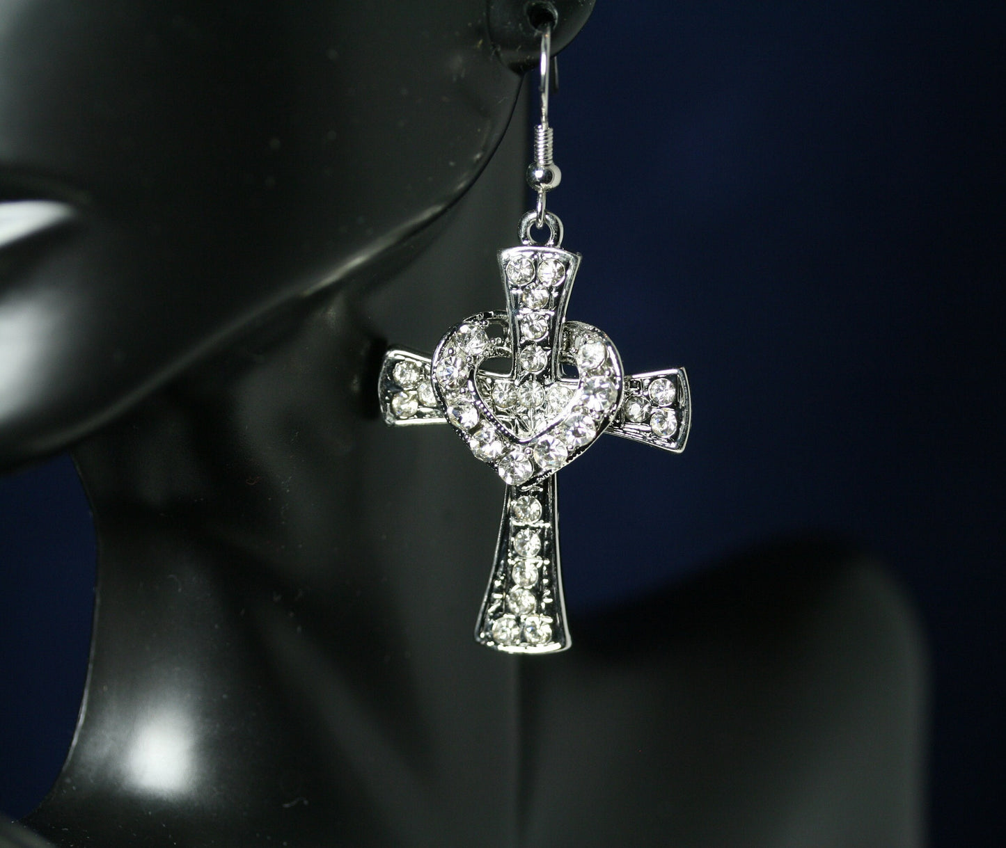 Fashion Heart with Crystal Cross Personality Fishhook Earrings Charm Women Girls