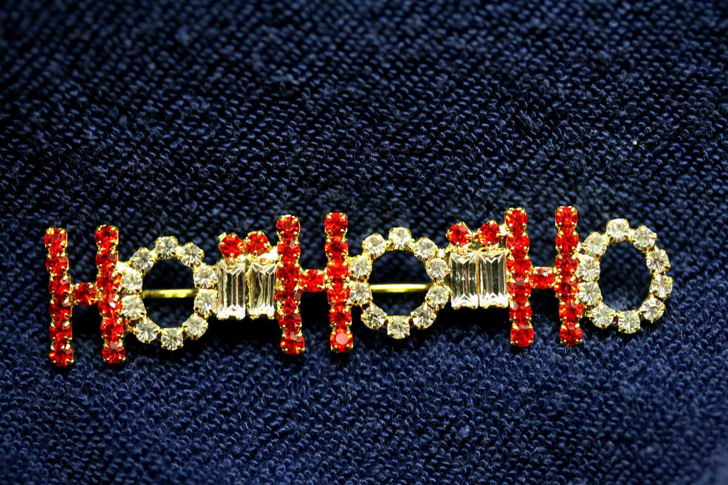 Christmas Brooch Pins Rhinestone Encrusted HO HO HO Brooch