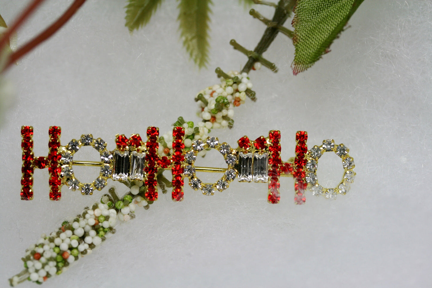Christmas Brooch Pins Rhinestone Encrusted HO HO HO Brooch