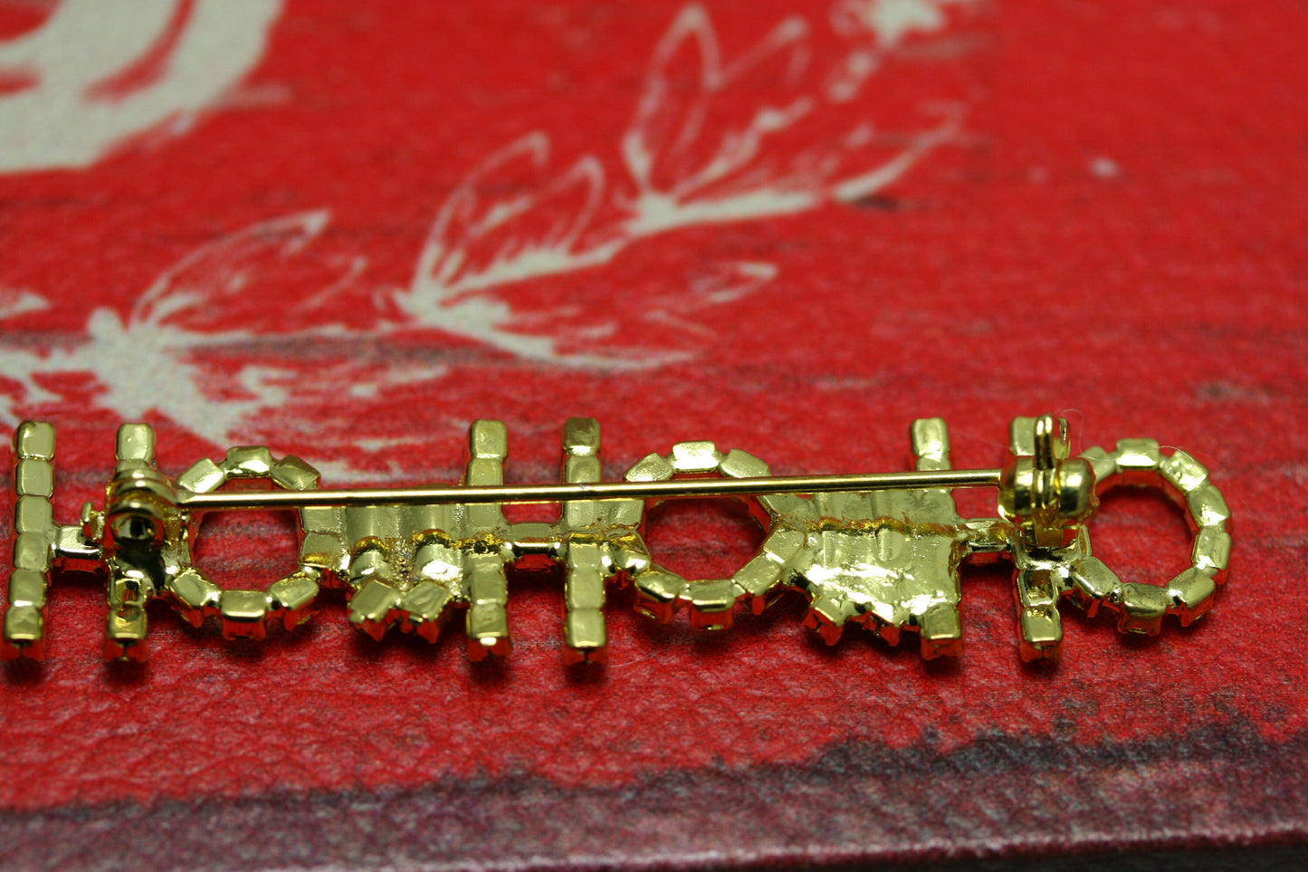 Christmas Brooch Pins Rhinestone Encrusted HO HO HO Brooch