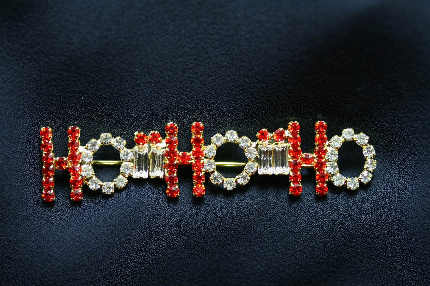 Christmas Brooch Pins Rhinestone Encrusted HO HO HO Brooch