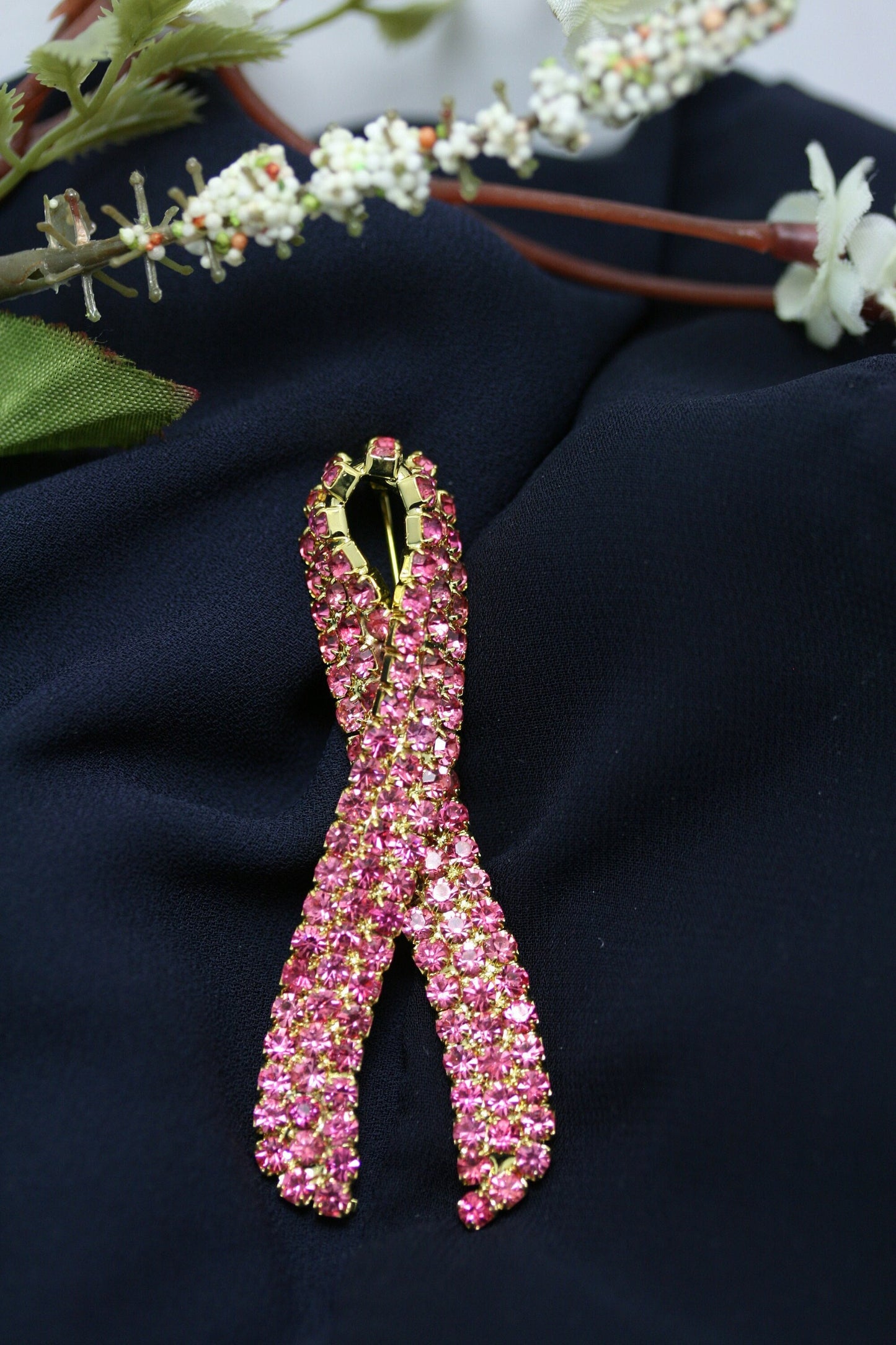 Breast Cancer Brooch Pin, Hot Pink Rhinestone Breast Cancer Awareness Ribbon Pin Brooch, Flat Back Breast Cancer Jewelry DIY