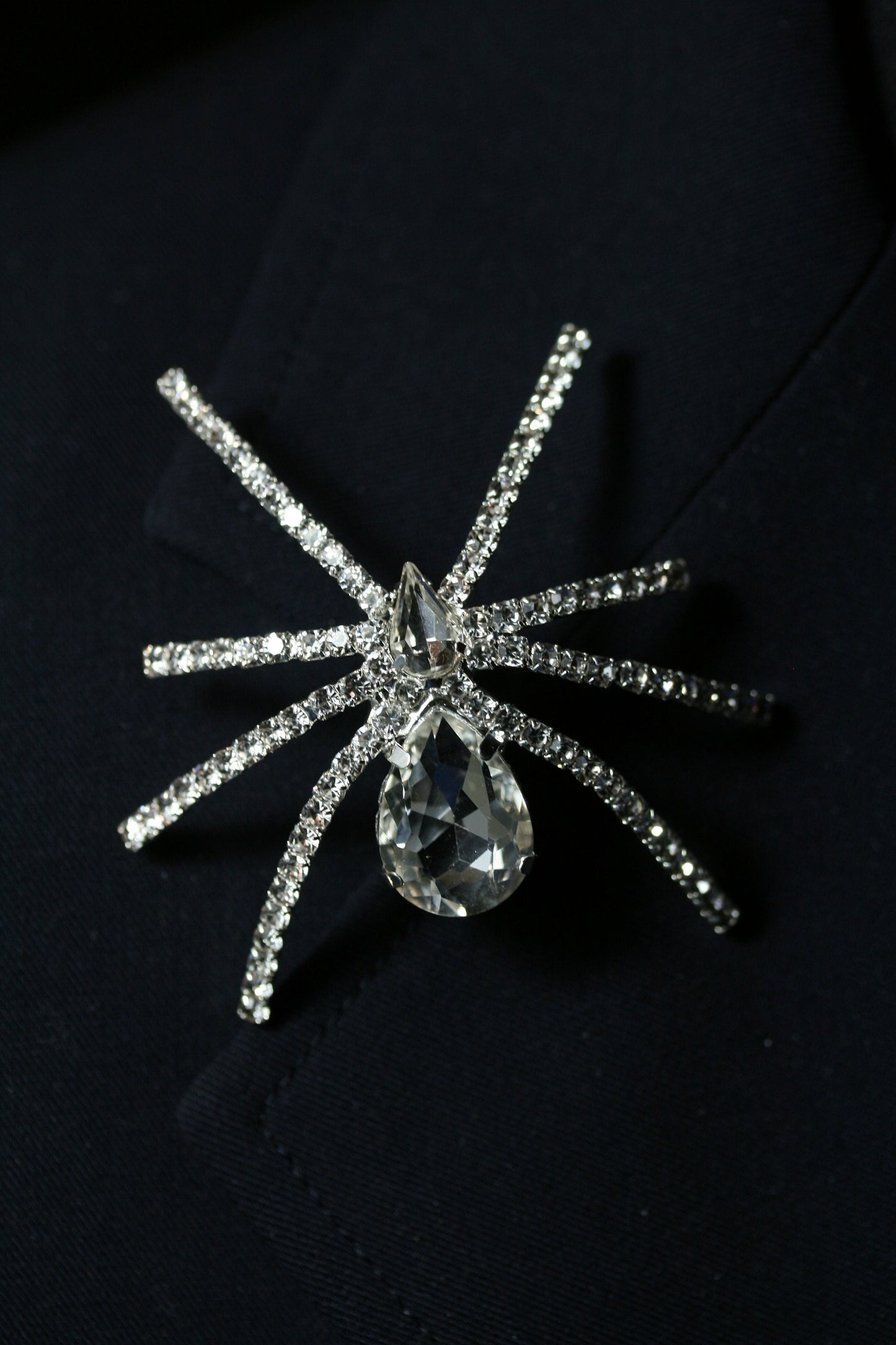 Silver Tone Clear Rhinestone 3D Halloween Spider Pin Brooch, Spider Pin