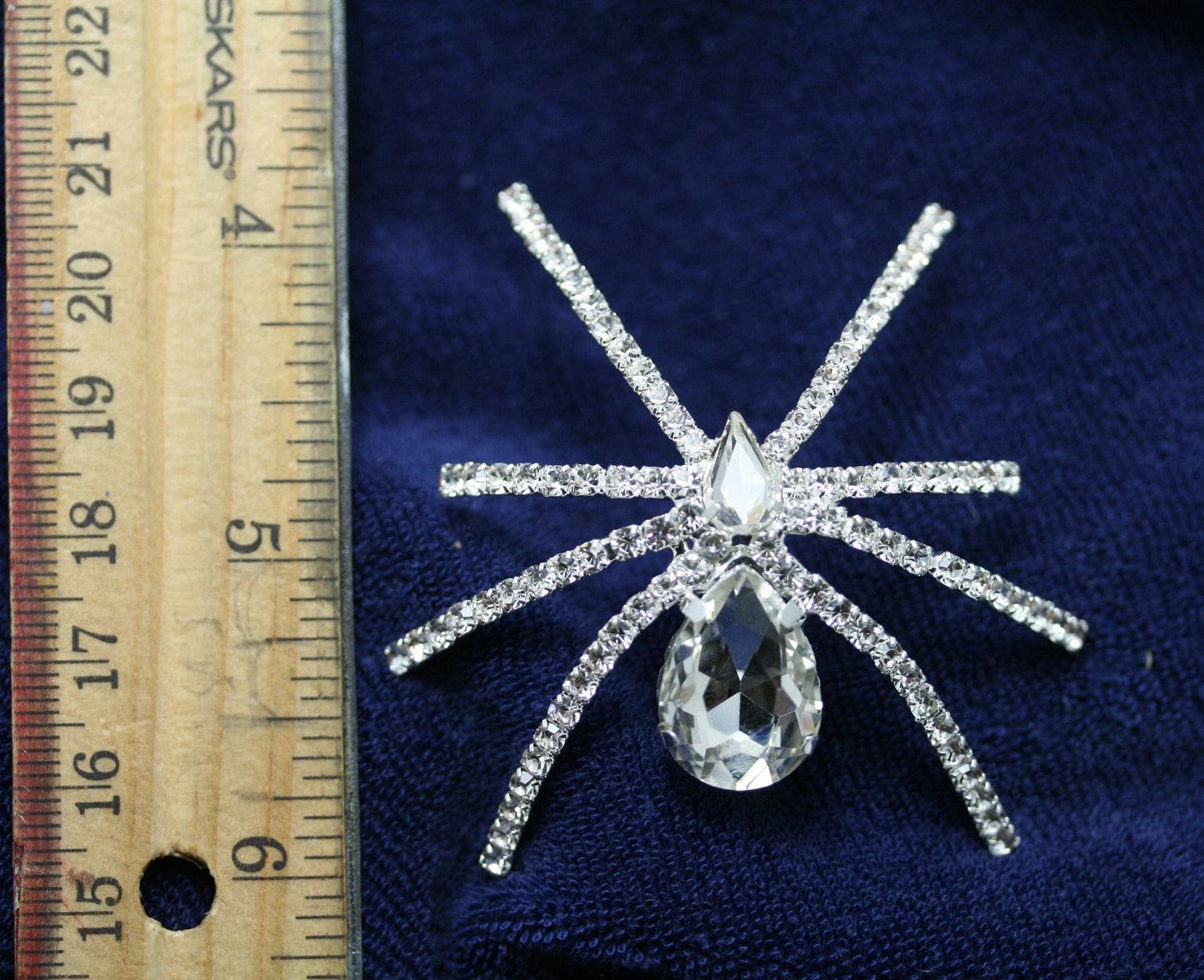 Silver Tone Clear Rhinestone 3D Halloween Spider Pin Brooch, Spider Pin