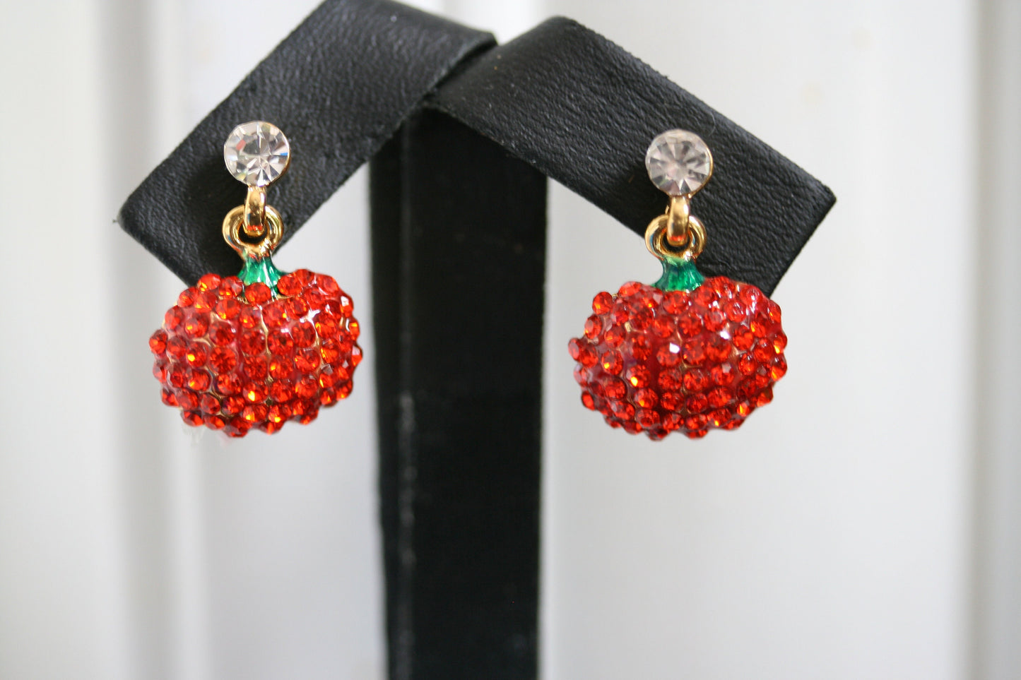 Rhinestone Crystal Halloween Pumpkin Dangle Earring, Solid Orange Pumpkin Earrings, Halloween Earrings Gift For Her