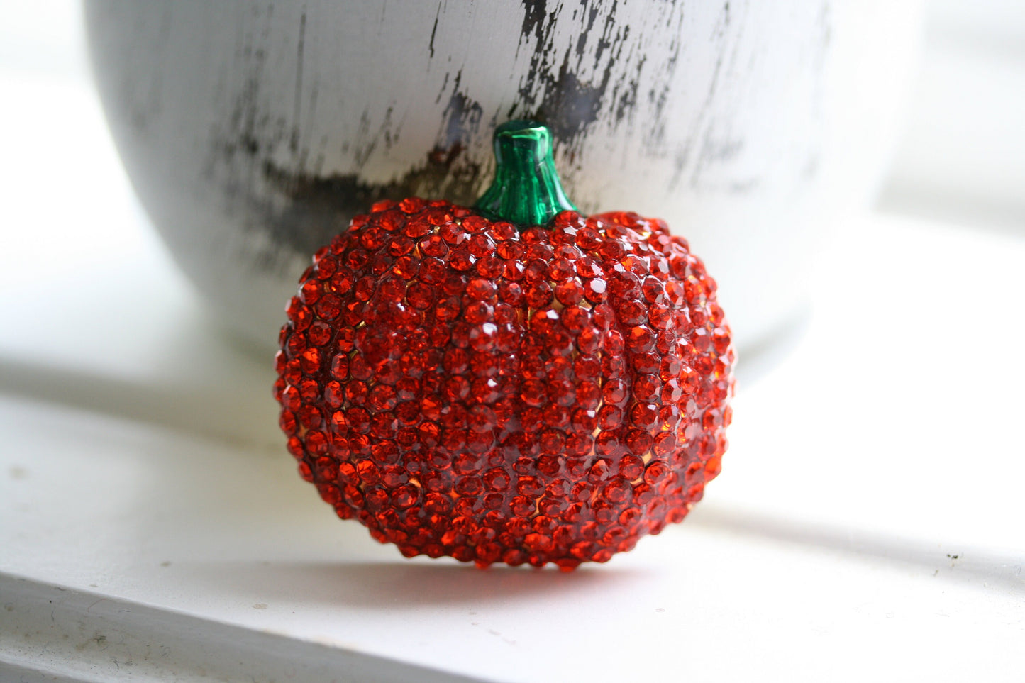 Rhinestone Fall Autumn Cornucopia Halloween Thanksgiving Pumpkin Pin Brooch, Holiday Fashion Costume Jewelry