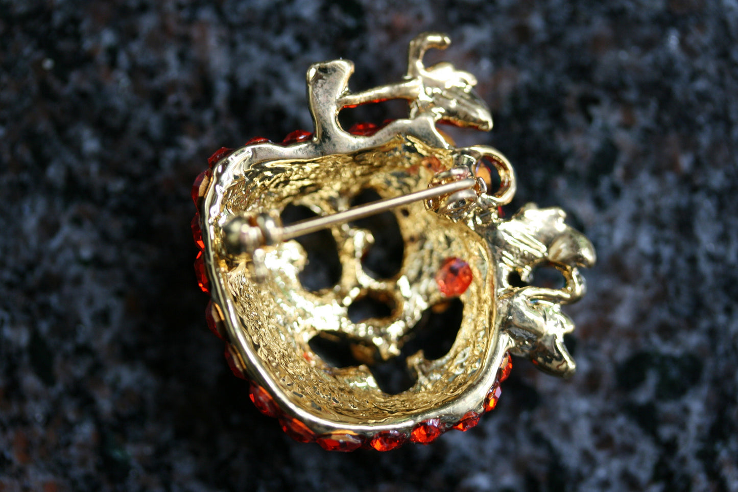 Rhinestone Orange Pumpkin Face Brooch Pin, Halloween Jewelry Gift