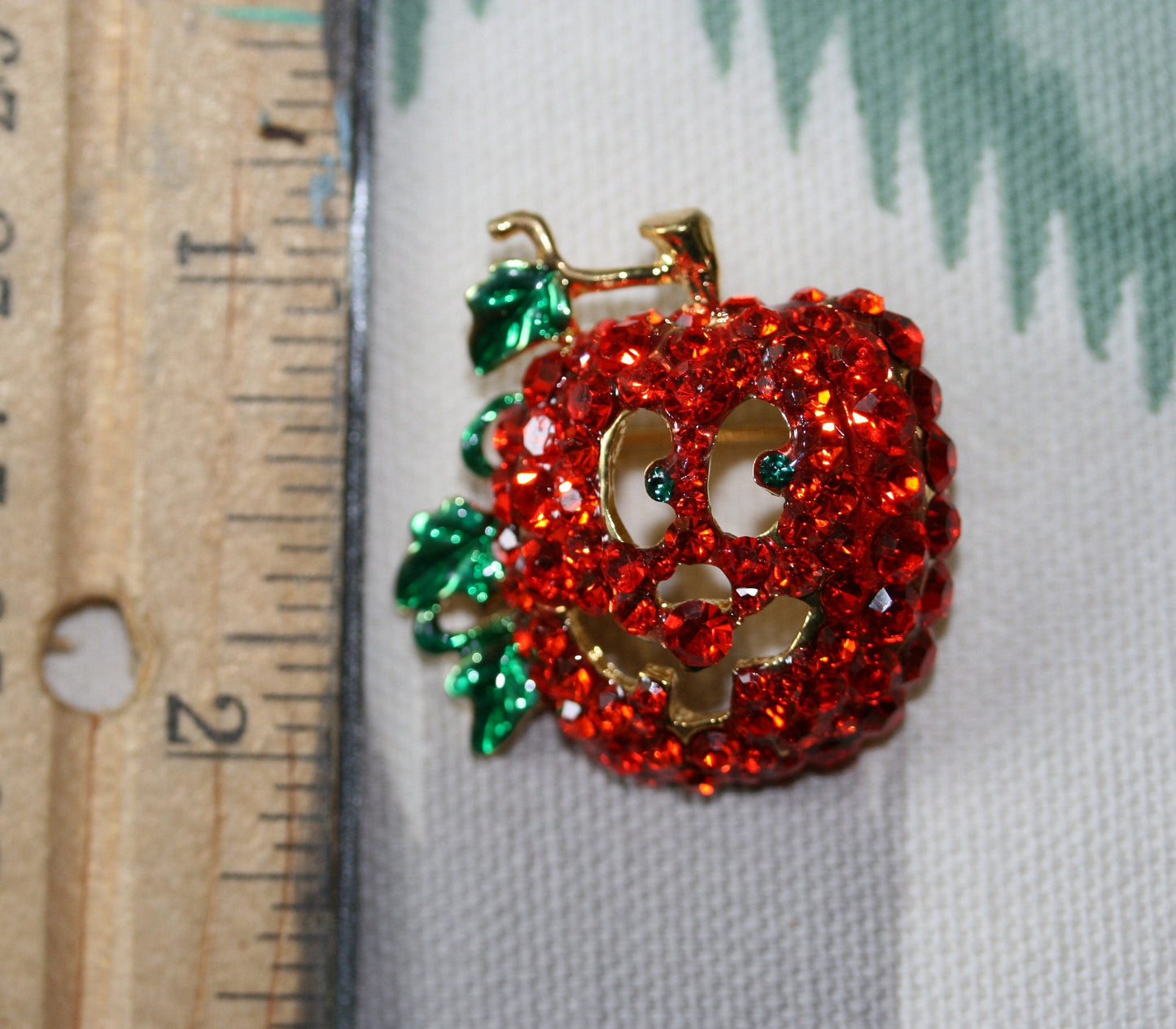 Rhinestone Orange Pumpkin Face Brooch Pin, Halloween Jewelry Gift