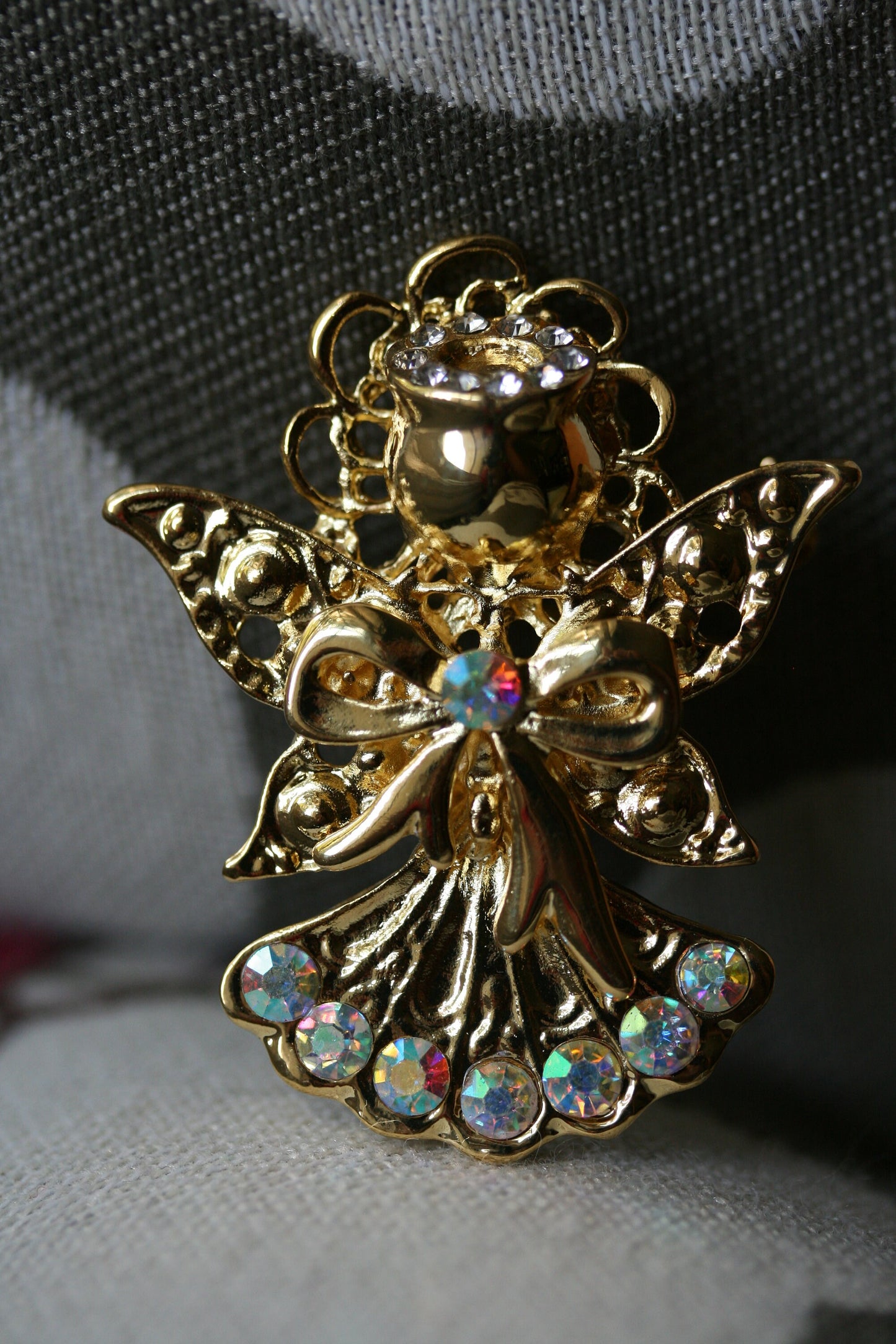 Rhinestone Vintage Angel Brooch Pin, Gold Angel Pin Guardian Angel