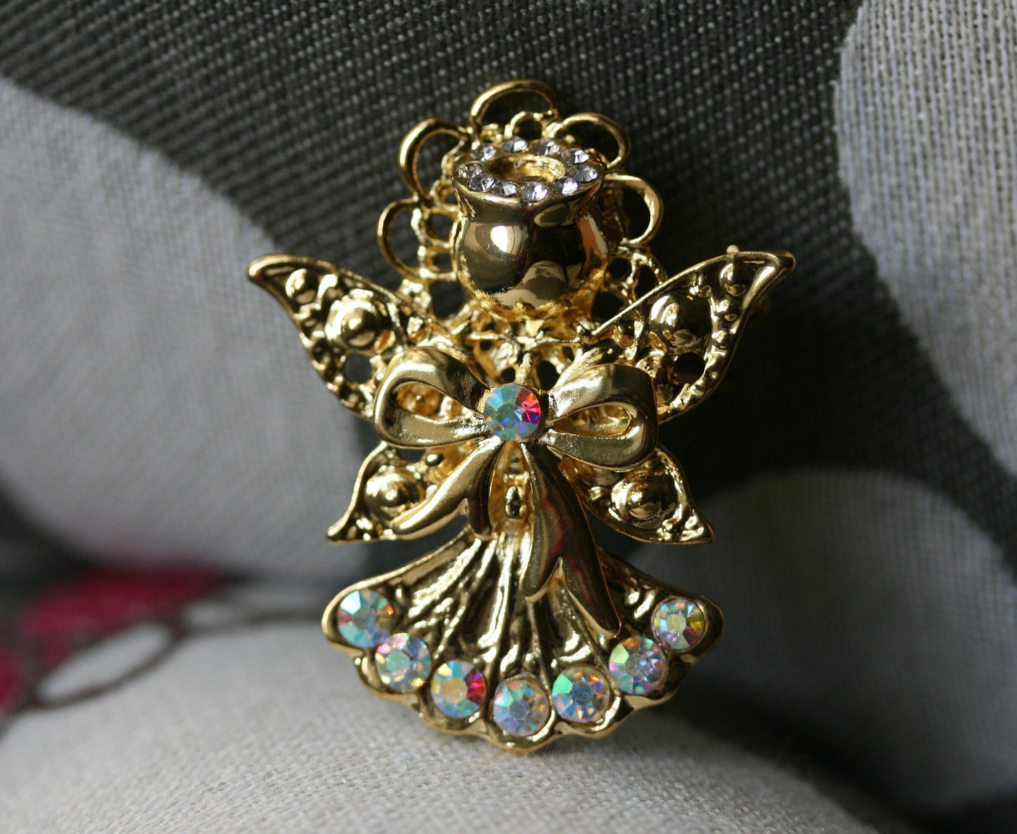 Rhinestone Vintage Angel Brooch Pin, Gold Angel Pin Guardian Angel