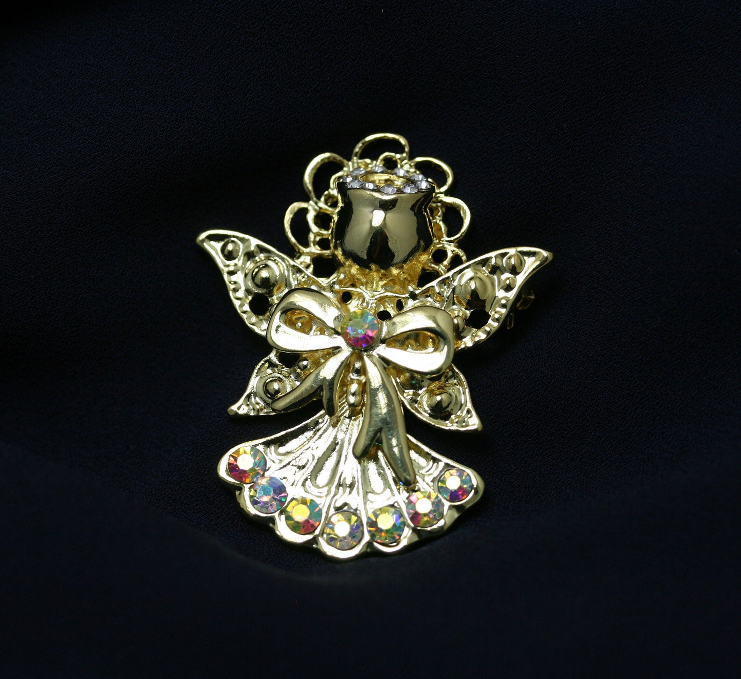 Rhinestone Vintage Angel Brooch Pin, Gold Angel Pin Guardian Angel