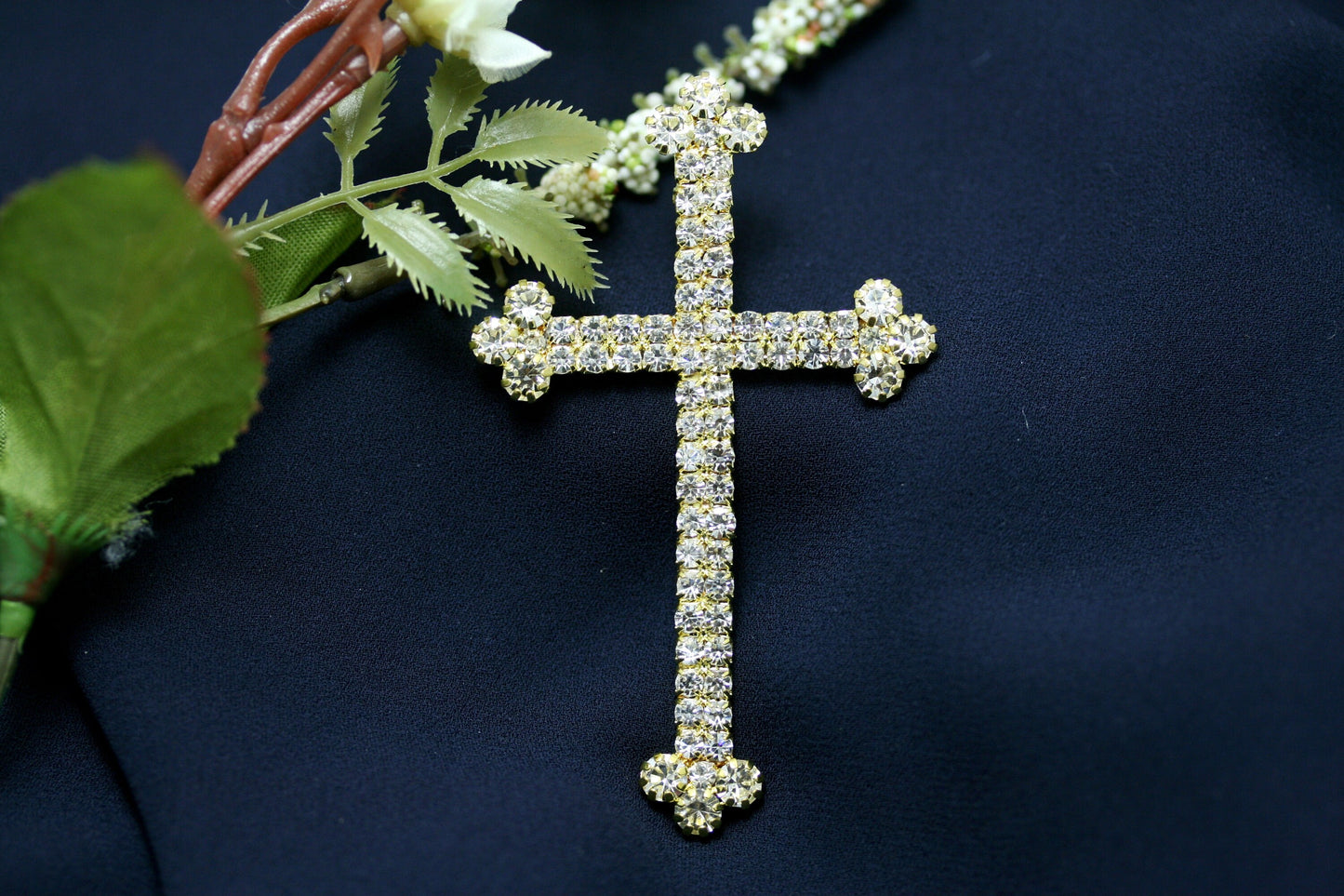 Large Rhinestone Cross Brooch Pin Jewelry Gift Faith Cross Pin Gold Tone Cross, Silver Tone Cross
