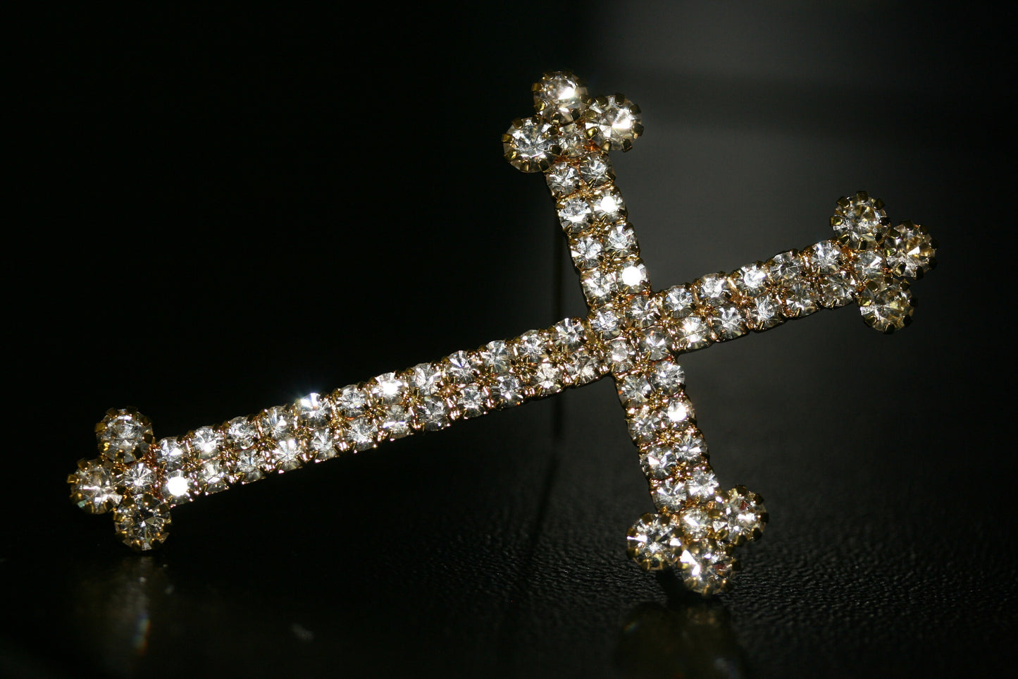 Large Rhinestone Cross Brooch Pin Jewelry Gift Faith Cross Pin Gold Tone Cross, Silver Tone Cross