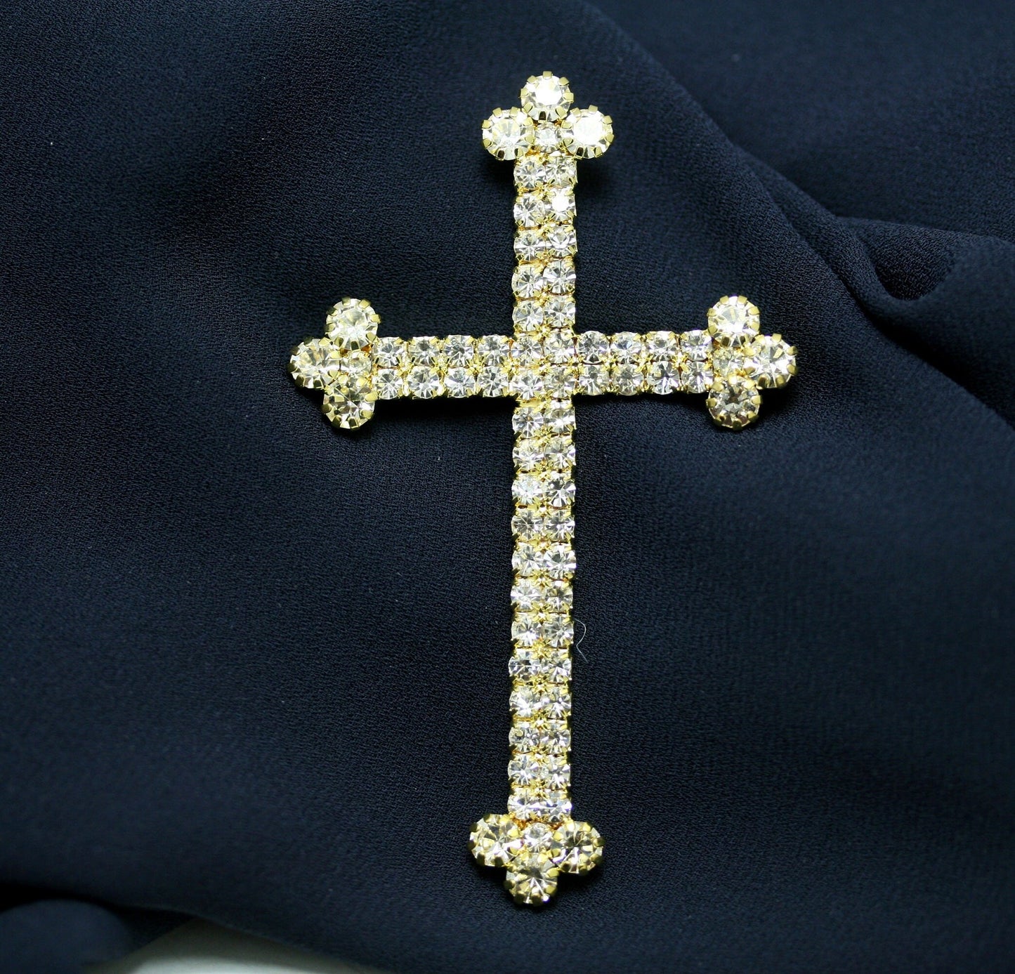 Large Rhinestone Cross Brooch Pin Jewelry Gift Faith Cross Pin Gold Tone Cross, Silver Tone Cross