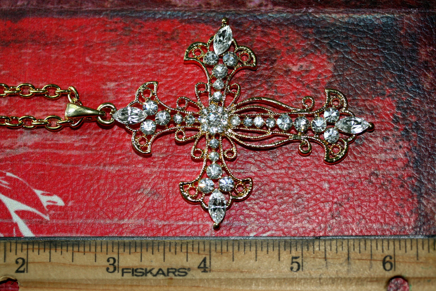 Gold Plated Rhinestone Flower Cross Cubic Zirconia Pendant Necklace