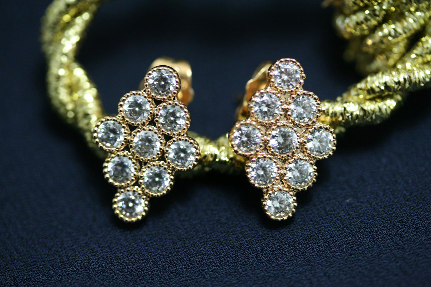 Diamond Shape Rose Gold-Plated Rhinestone Stud Earrings