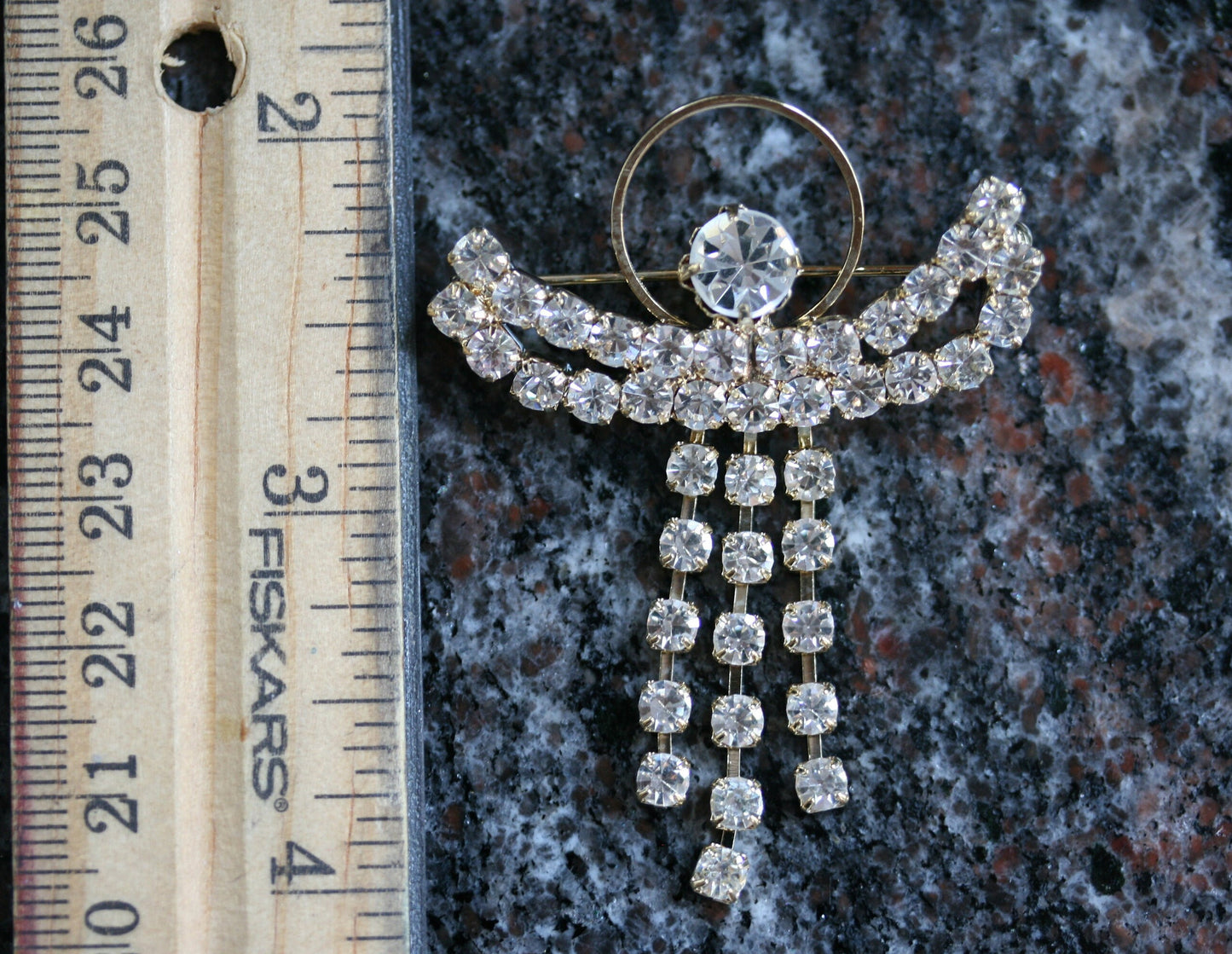 Rhinestone Angel with a Halo Pin and Earrings Set, Crystal Angel Brooch in Gold and Silver Tone, Crystal Post Angel Earrings