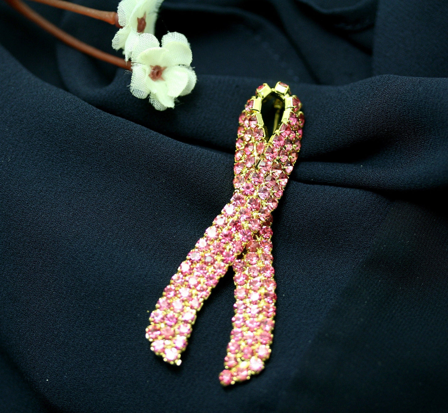 Breast Cancer Brooch Pin, Hot Pink Rhinestone Breast Cancer Awareness Ribbon Pin Brooch, Flat Back Breast Cancer Jewelry DIY