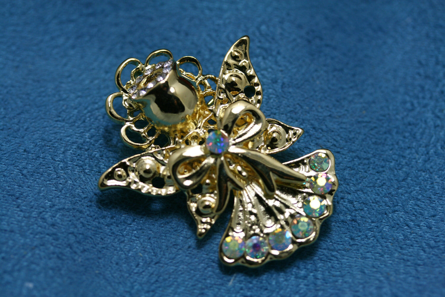 Rhinestone Vintage Angel Brooch Pin, Gold Angel Pin Guardian Angel
