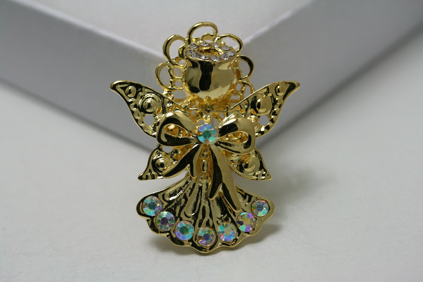 Rhinestone Vintage Angel Brooch Pin, Gold Angel Pin Guardian Angel