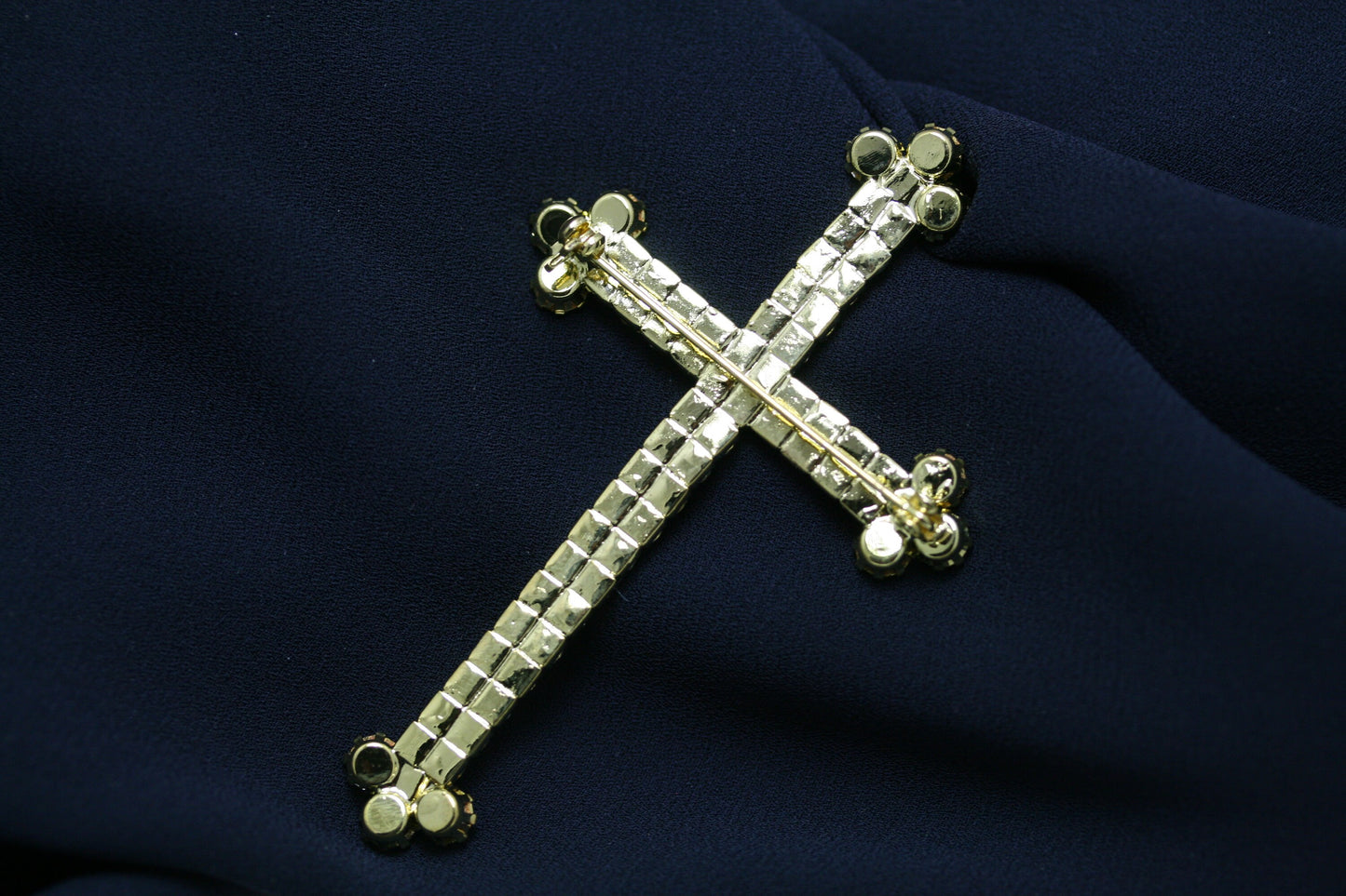 Large Rhinestone Cross Brooch Pin Jewelry Gift Faith Cross Pin Gold Tone Cross, Silver Tone Cross