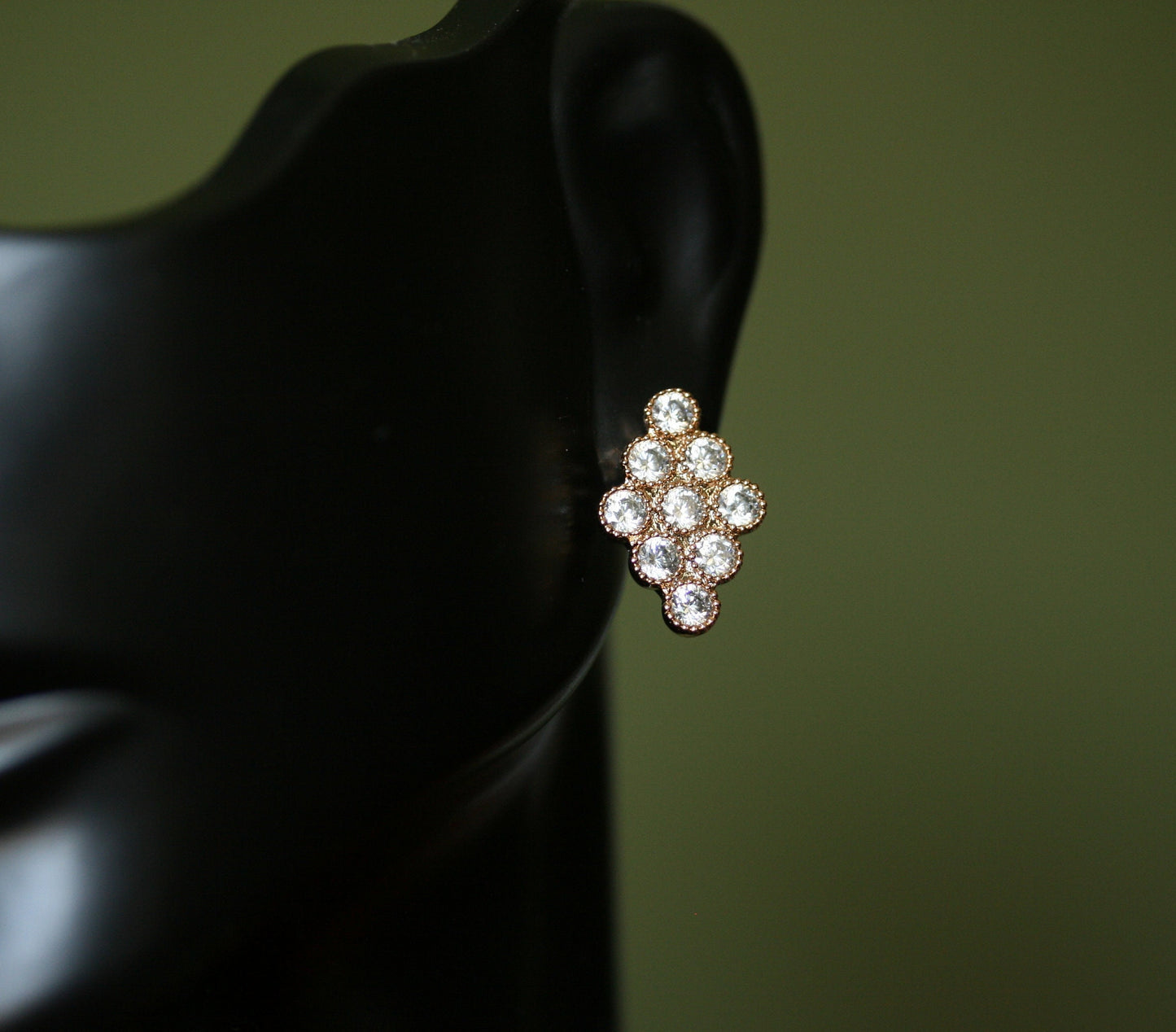 Diamond Shape Rose Gold-Plated Rhinestone Stud Earrings