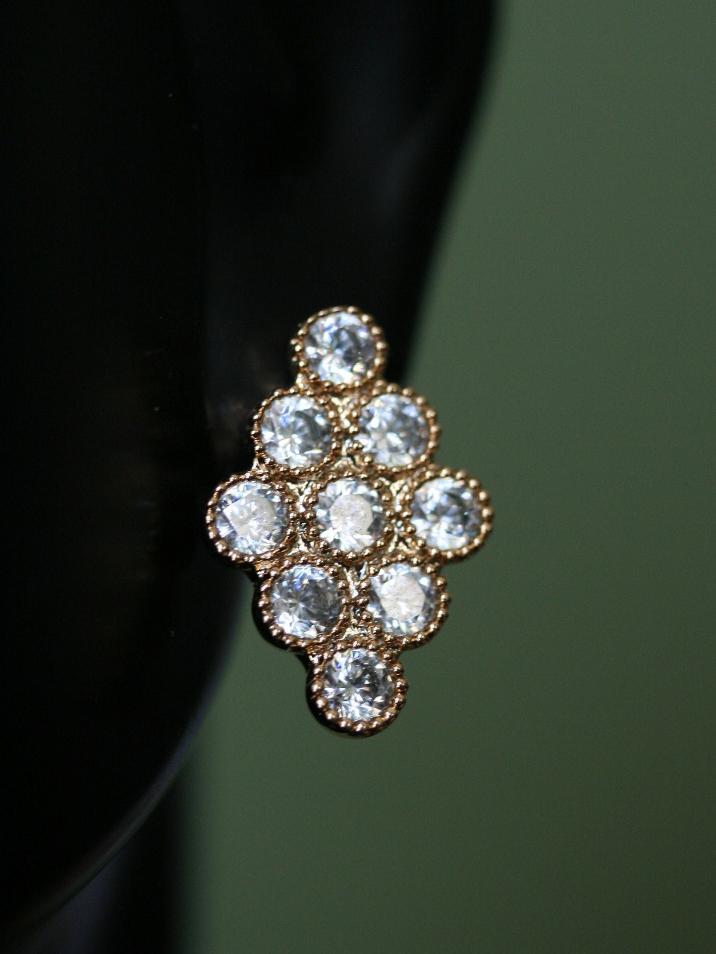 Diamond Shape Rose Gold-Plated Rhinestone Stud Earrings